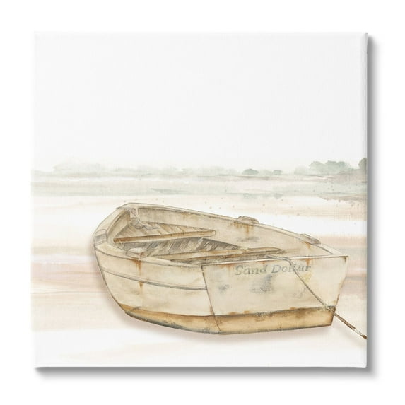 Stupell Industries Sand Dollar Logged Rowboat Ready to Sail Horizon,24 x 24, Design by Patricia Pinto