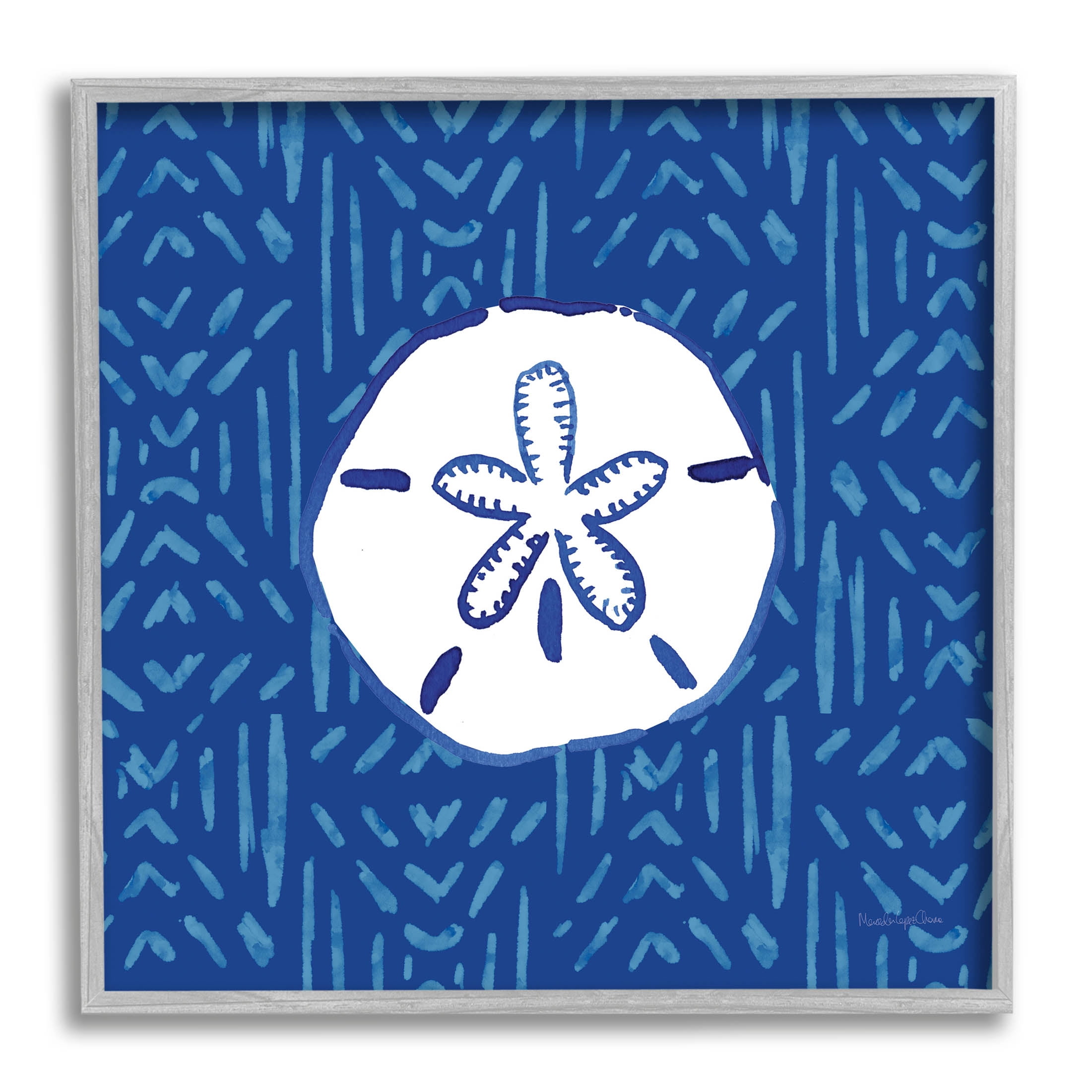 Stupell Industries Sand Dollar Seashell Stripe Pattern Graphic Art Gray Framed Art Print Wall Art, Design by Mercedes Lopez Charro