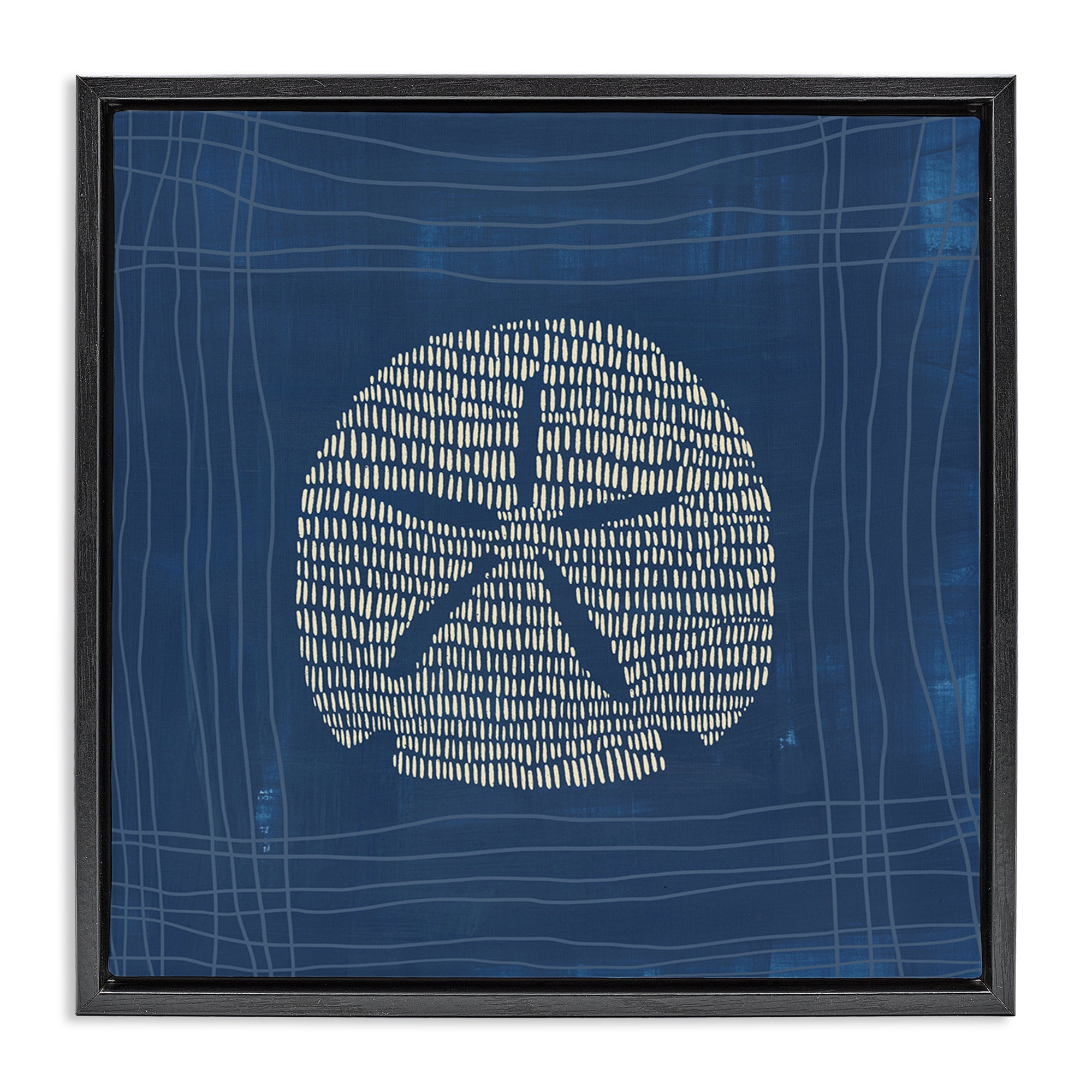 Stupell Industries Sand Dollar on Blue Coastal Painting Black Floater Framed Canvas Art Print Wall Art, 18 x 18