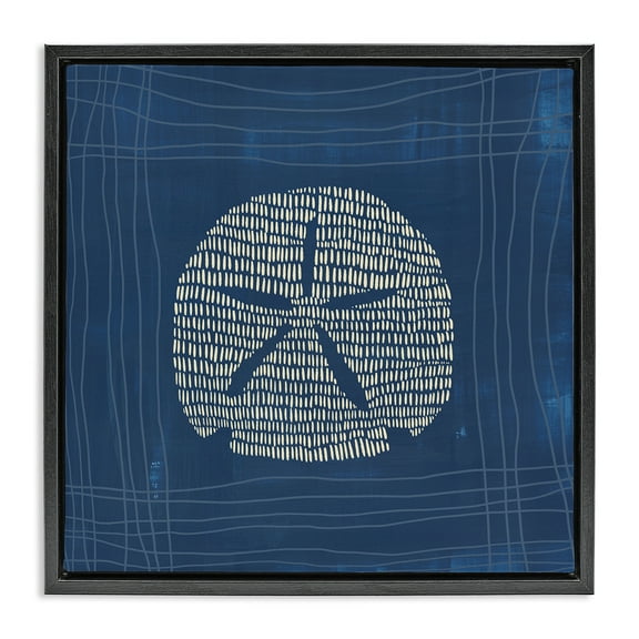 Stupell Industries Sand Dollar on Blue Coastal Painting Black Floater Framed Canvas Art Print Wall Art, 18 x 18