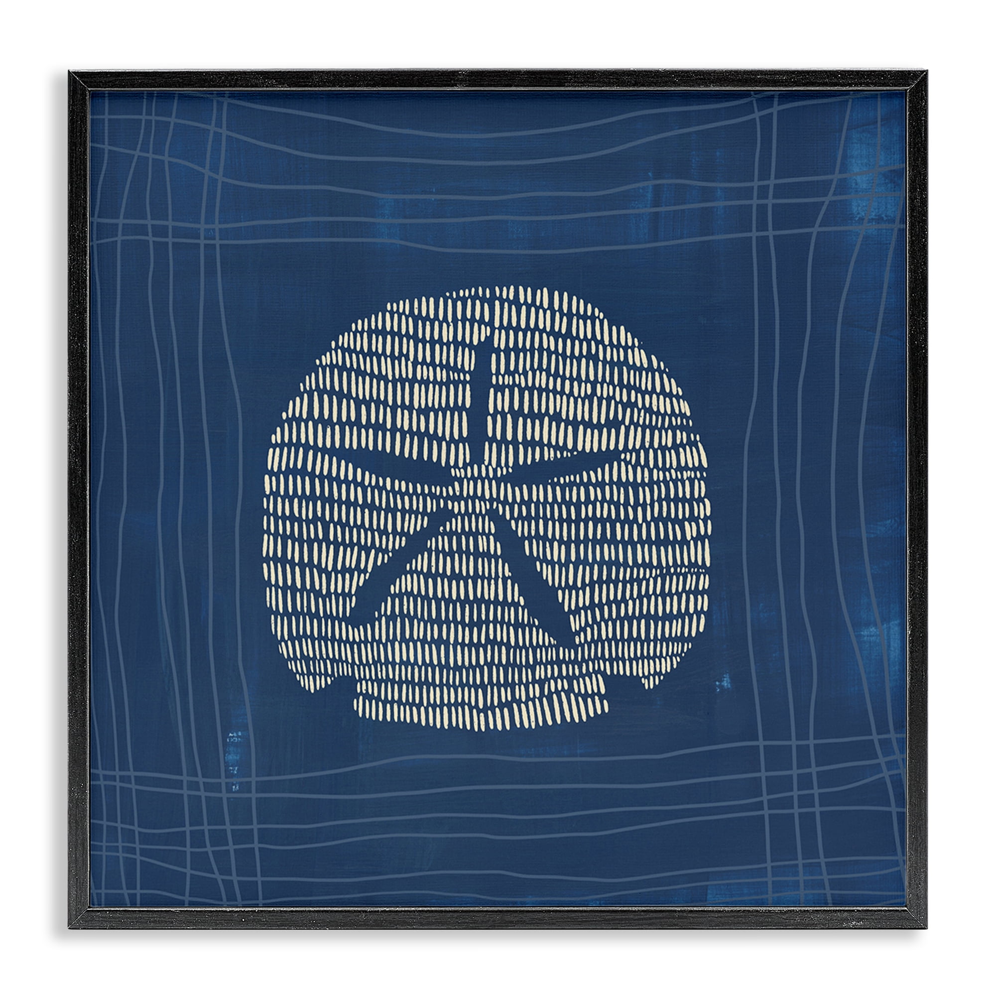 Stupell Industries Sand Dollar on Blue Coastal Painting Black Framed Art Print Wall Art, 12 x 12