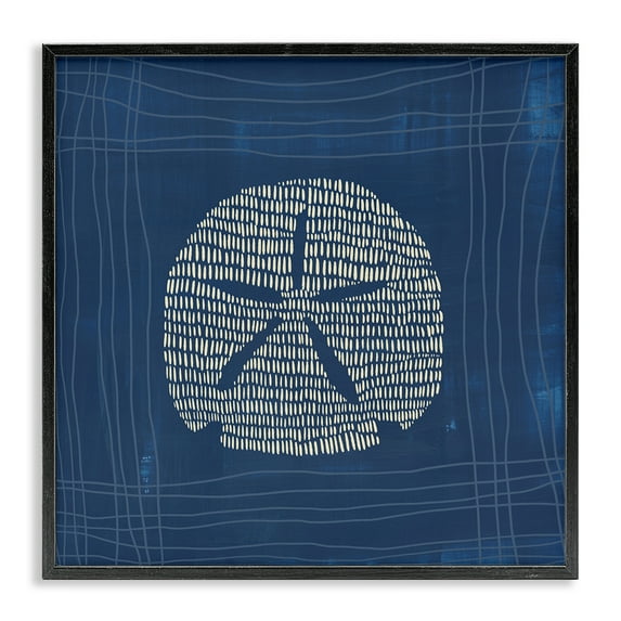 Stupell Industries Sand Dollar on Blue Coastal Painting Black Framed Art Print Wall Art, 17 x 17