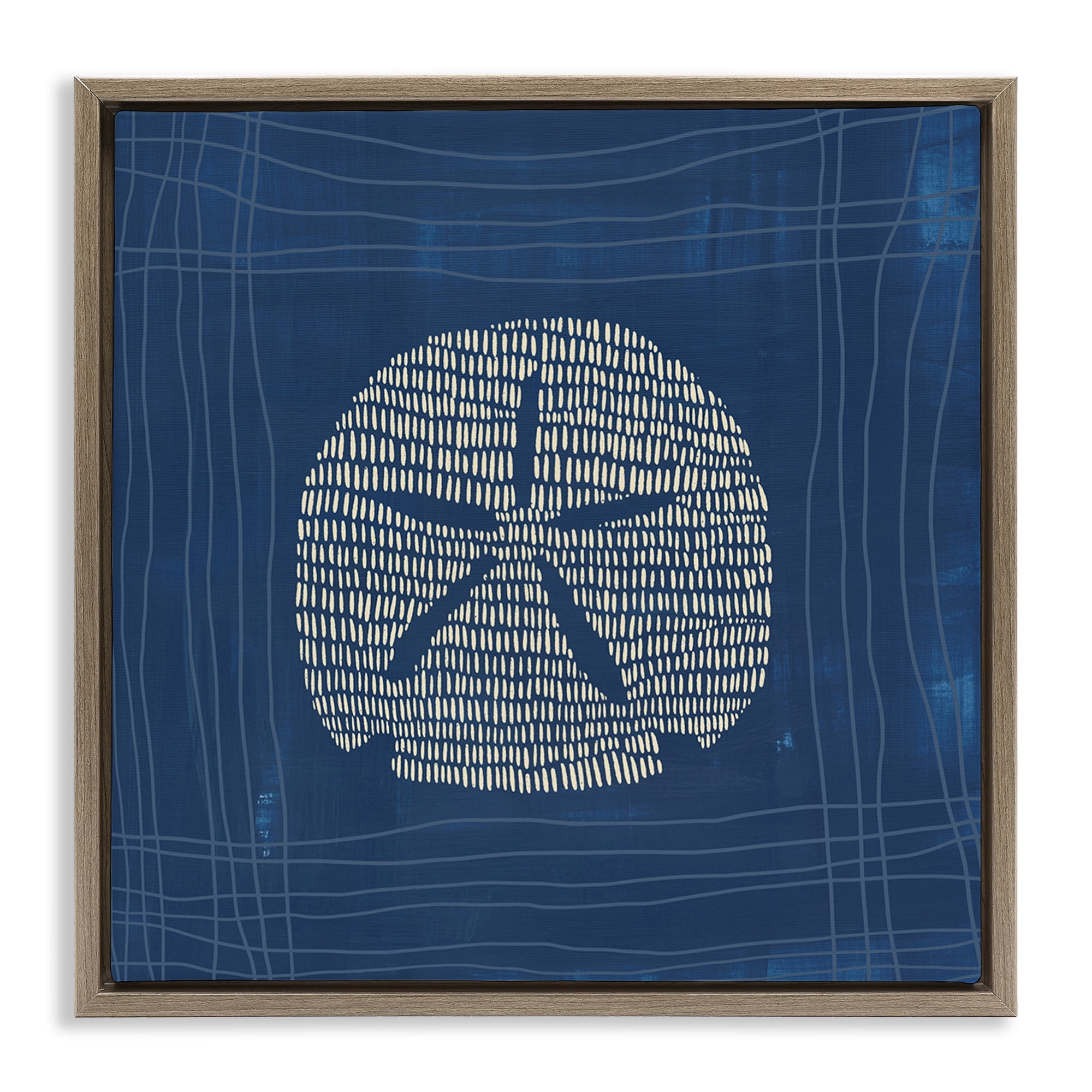 Stupell Industries Sand Dollar on Blue Coastal Painting Brown Floater Framed Canvas Art Print Wall Art, 25 x 25