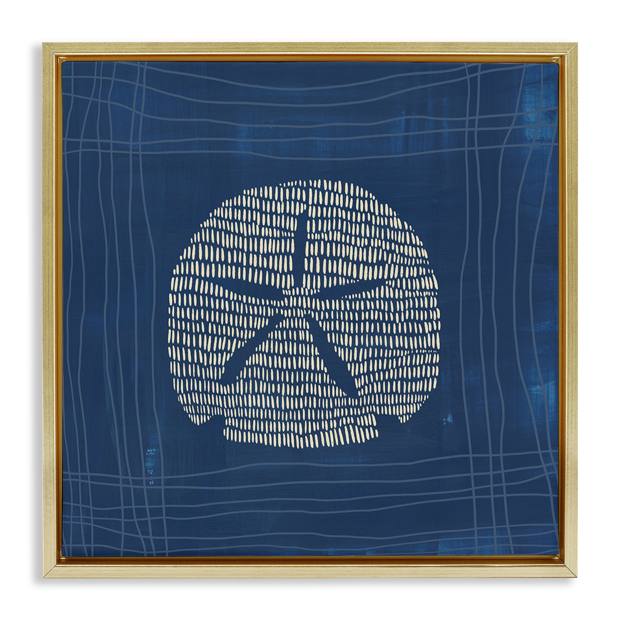 Stupell Industries Sand Dollar on Blue Coastal Painting Gold Floater Framed Canvas Art Print Wall Art, 25 x 25