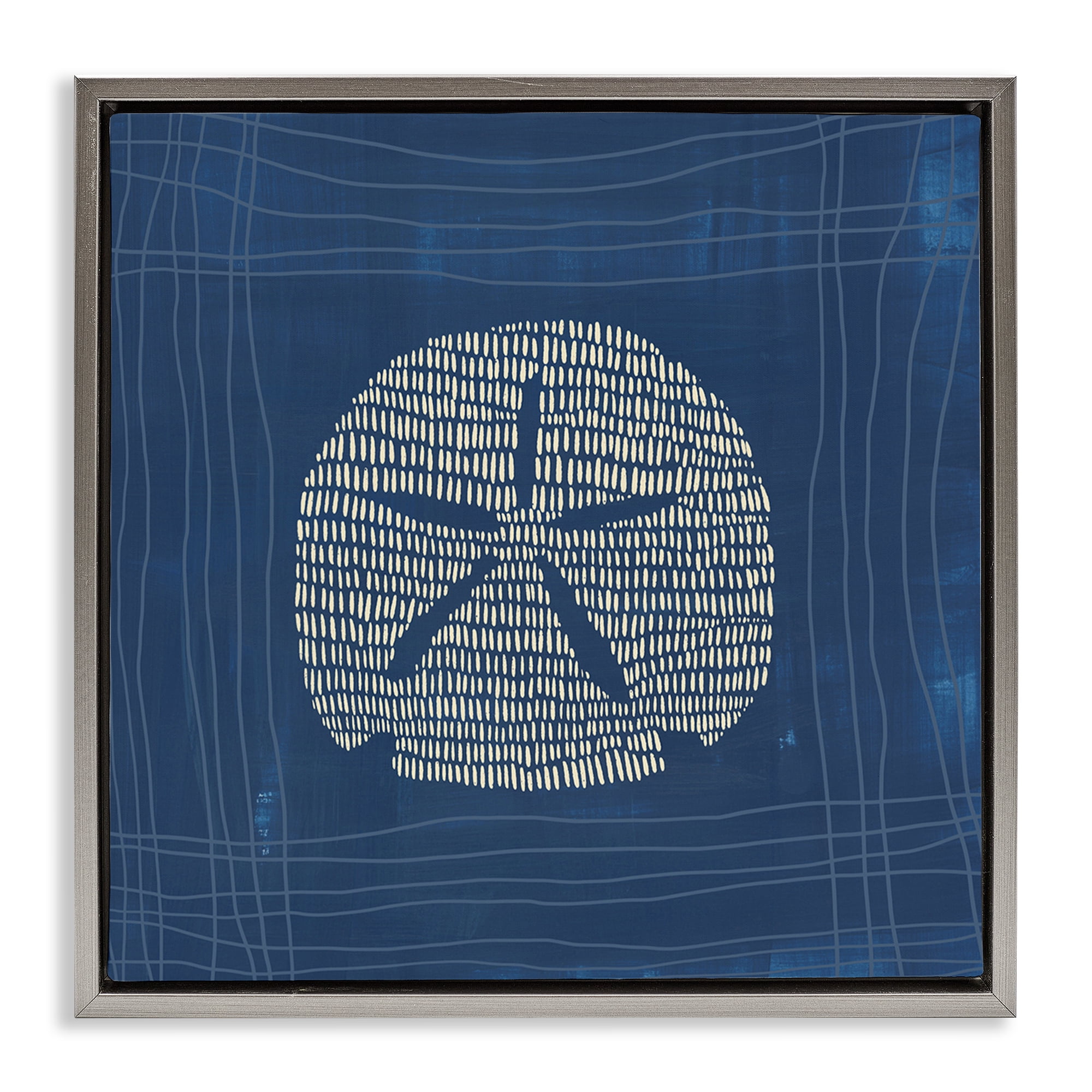 Stupell Industries Sand Dollar on Blue Coastal Painting Gray Floater Framed Canvas Art Print Wall Art, 18 x 18