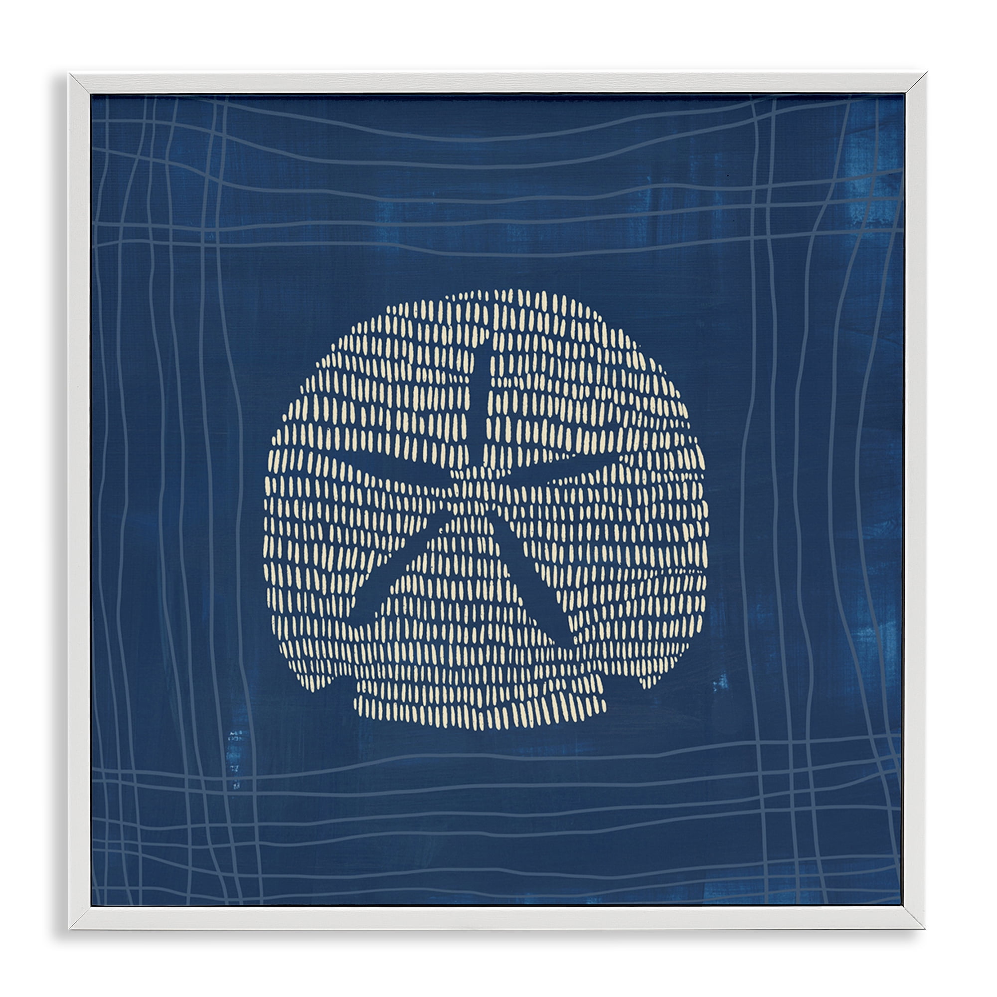 Stupell Industries Sand Dollar on Blue Coastal Painting White Framed Art Print Wall Art, 12 x 12