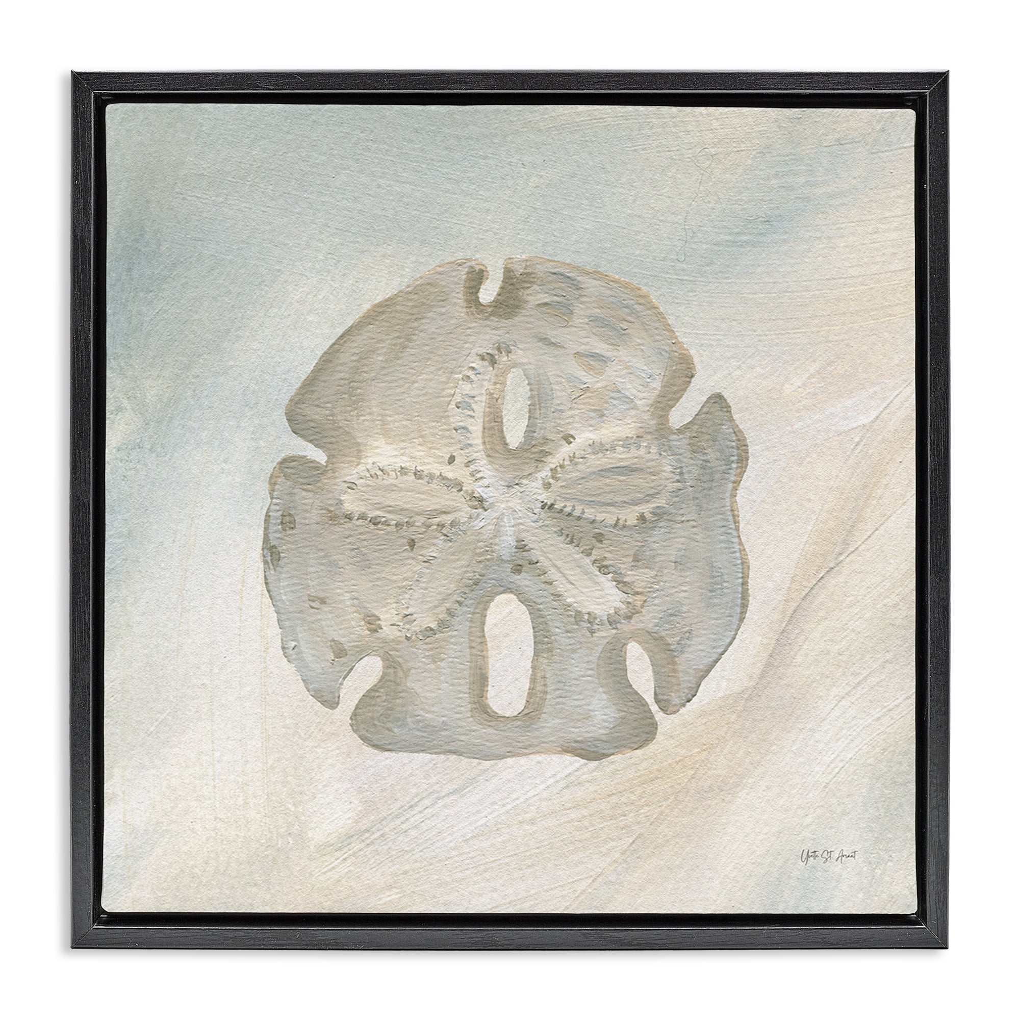 Stupell Industries Sand Dollar over Beige Coastal Painting Black Floater Framed Canvas Art Print Wall Art, 25 x 25