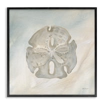 Stupell Industries Sand Dollar over Beige Coastal Painting Black Framed Art Print Wall Art, 12 x 12