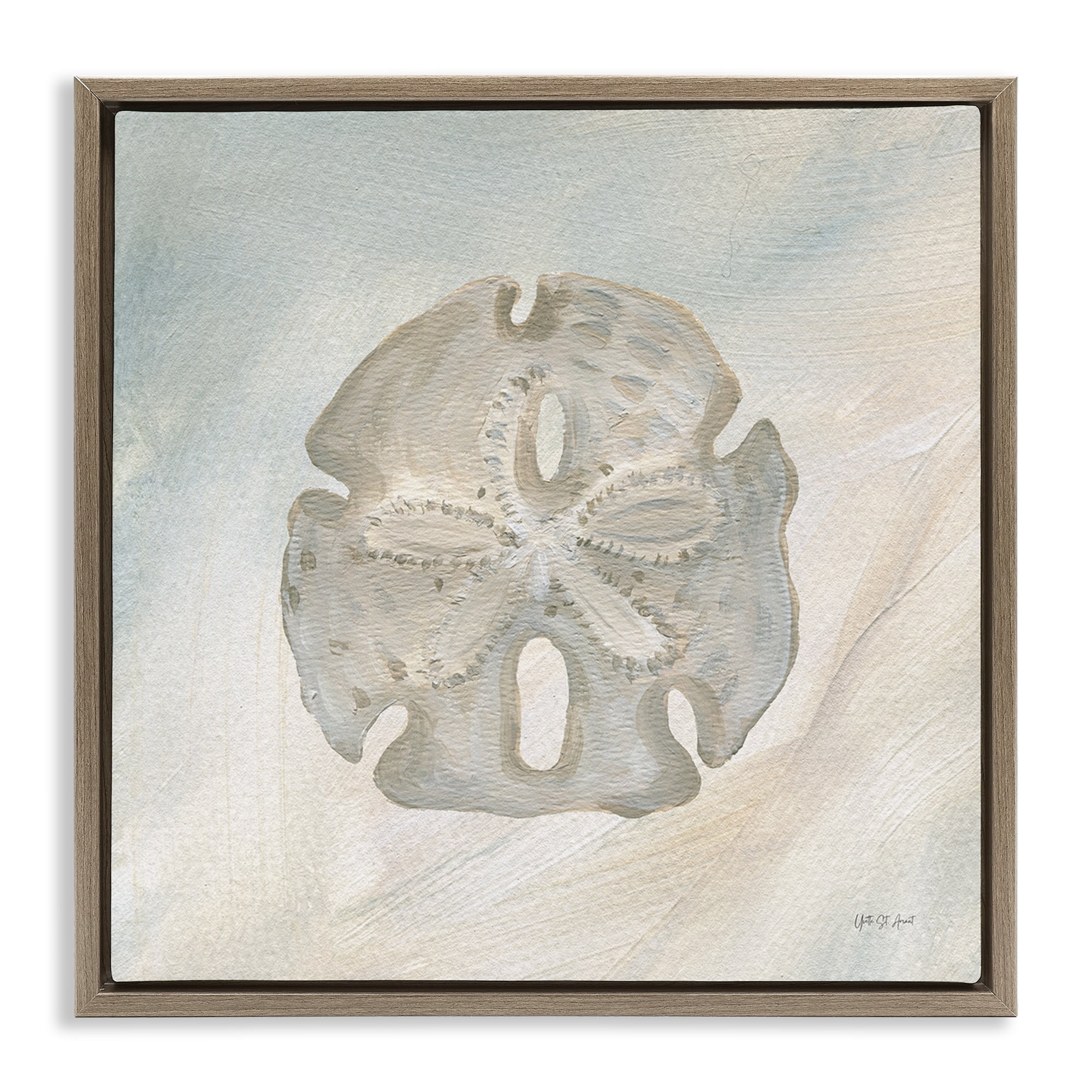 Stupell Industries Sand Dollar over Beige Coastal Painting Brown Floater Framed Canvas Art Print Wall Art, 25 x 25