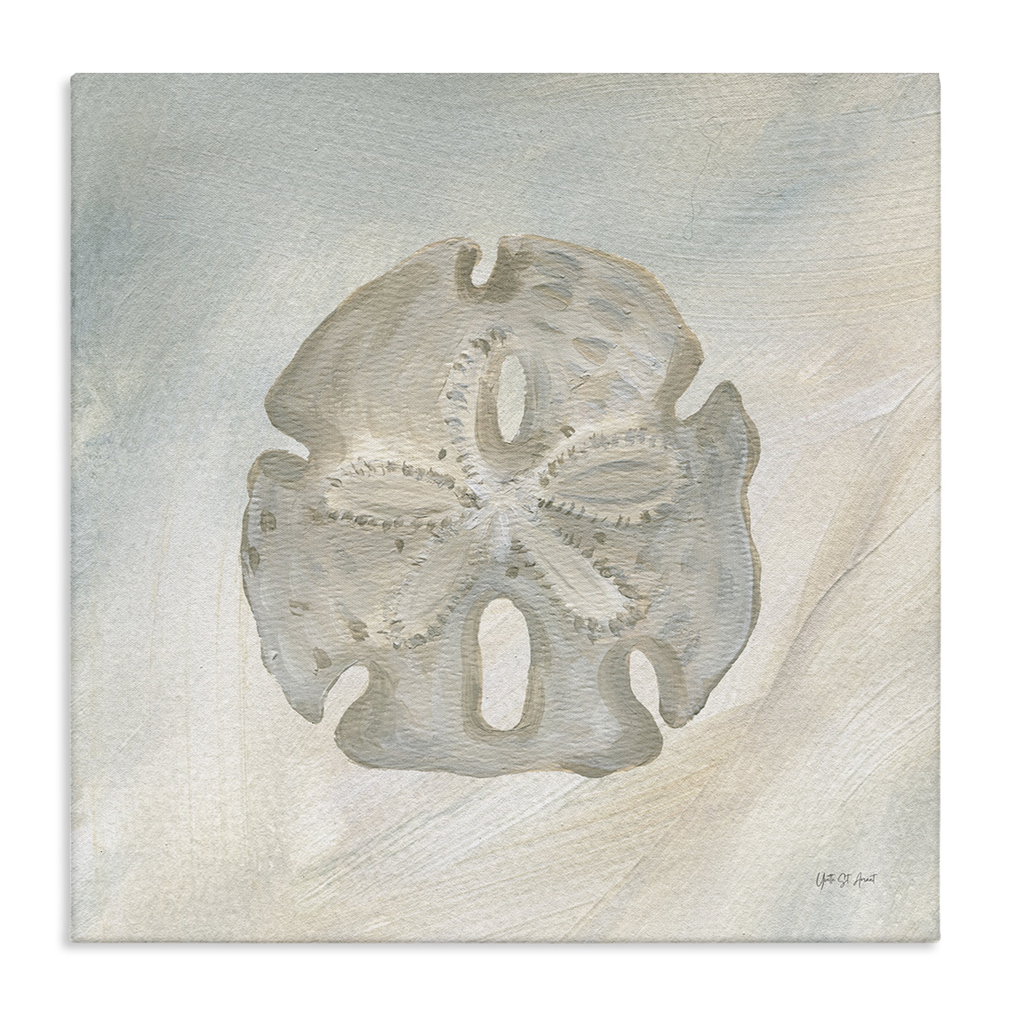 Stupell Industries Sand Dollar over Beige Coastal Painting Gallery Wrapped Canvas Art Print Wall Art, 17 x 17
