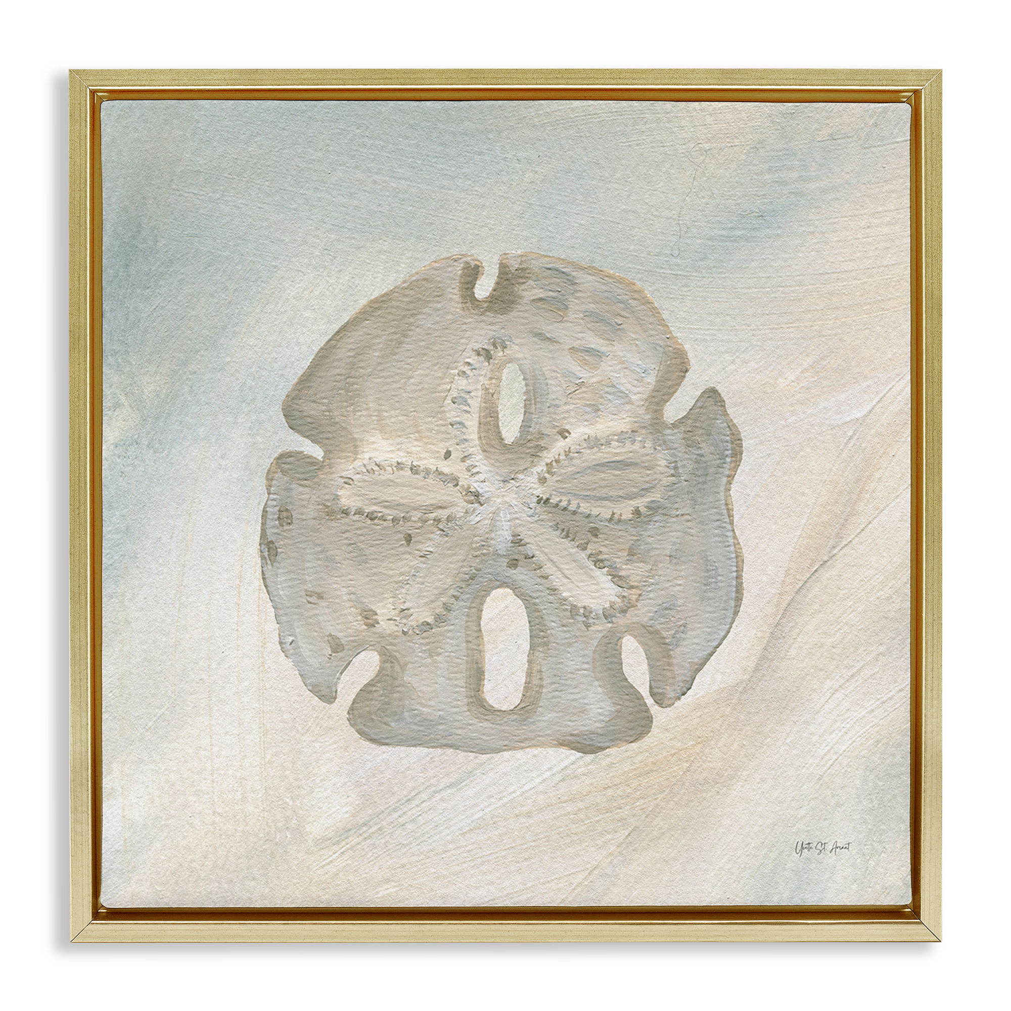 Stupell Industries Sand Dollar over Beige Coastal Painting Gold Floater Framed Canvas Art Print Wall Art, 25 x 25