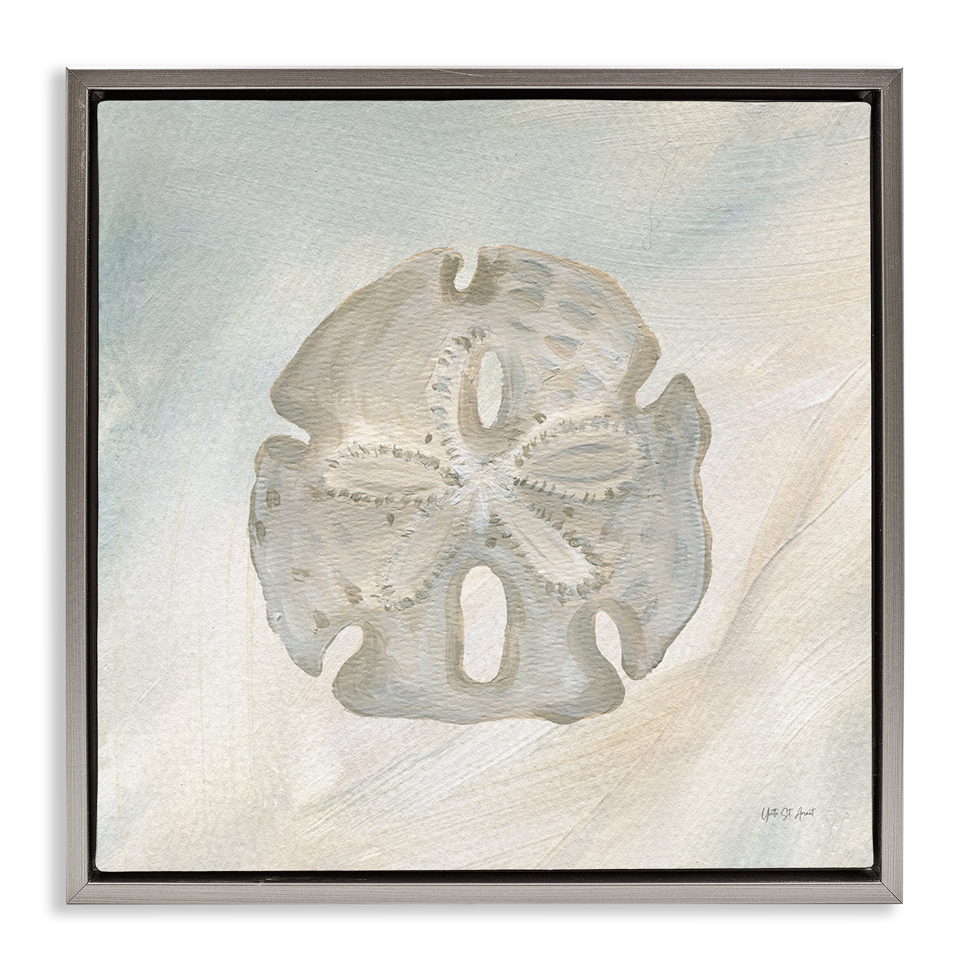 Stupell Industries Sand Dollar over Beige Coastal Painting Gray Floater Framed Canvas Art Print Wall Art, 25 x 25