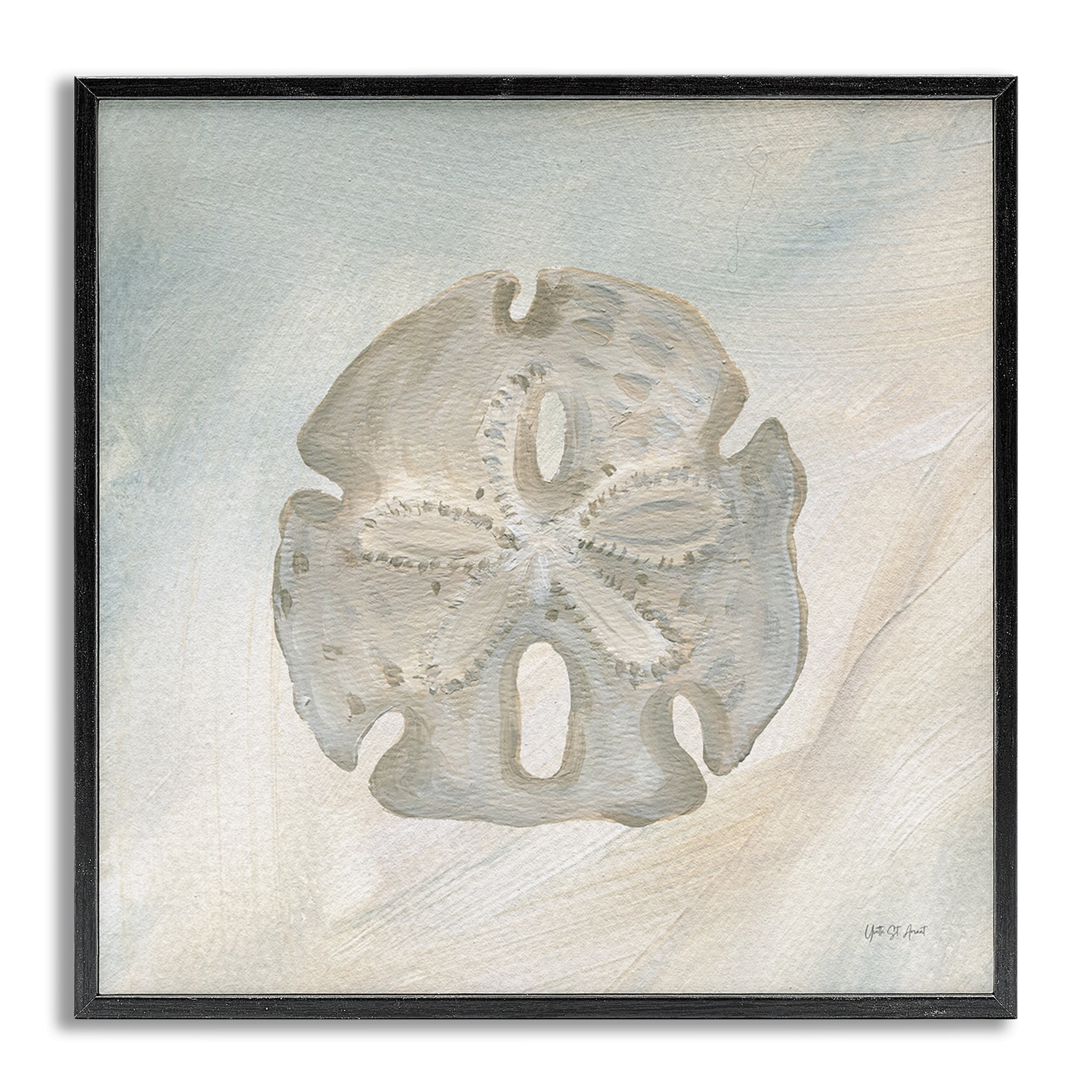 Stupell Industries Sand Dollar over Beige Coastal Painting Gray Framed Art Print Wall Art, 17 x 17