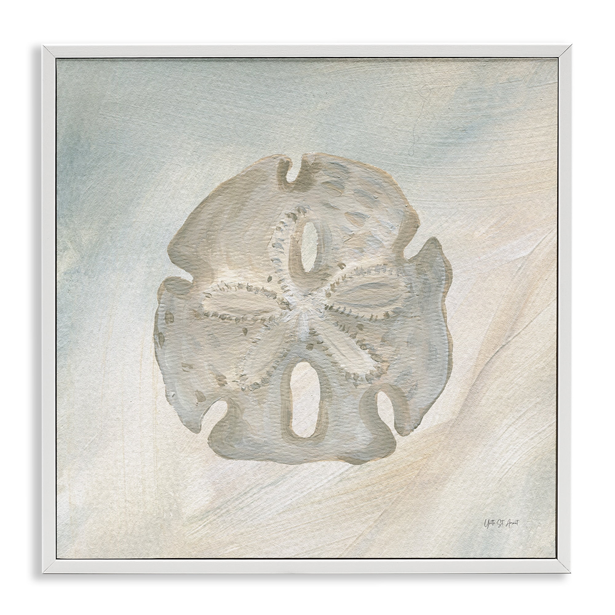 Stupell Industries Sand Dollar over Beige Coastal Painting White Framed Art Print Wall Art, 24 x 24