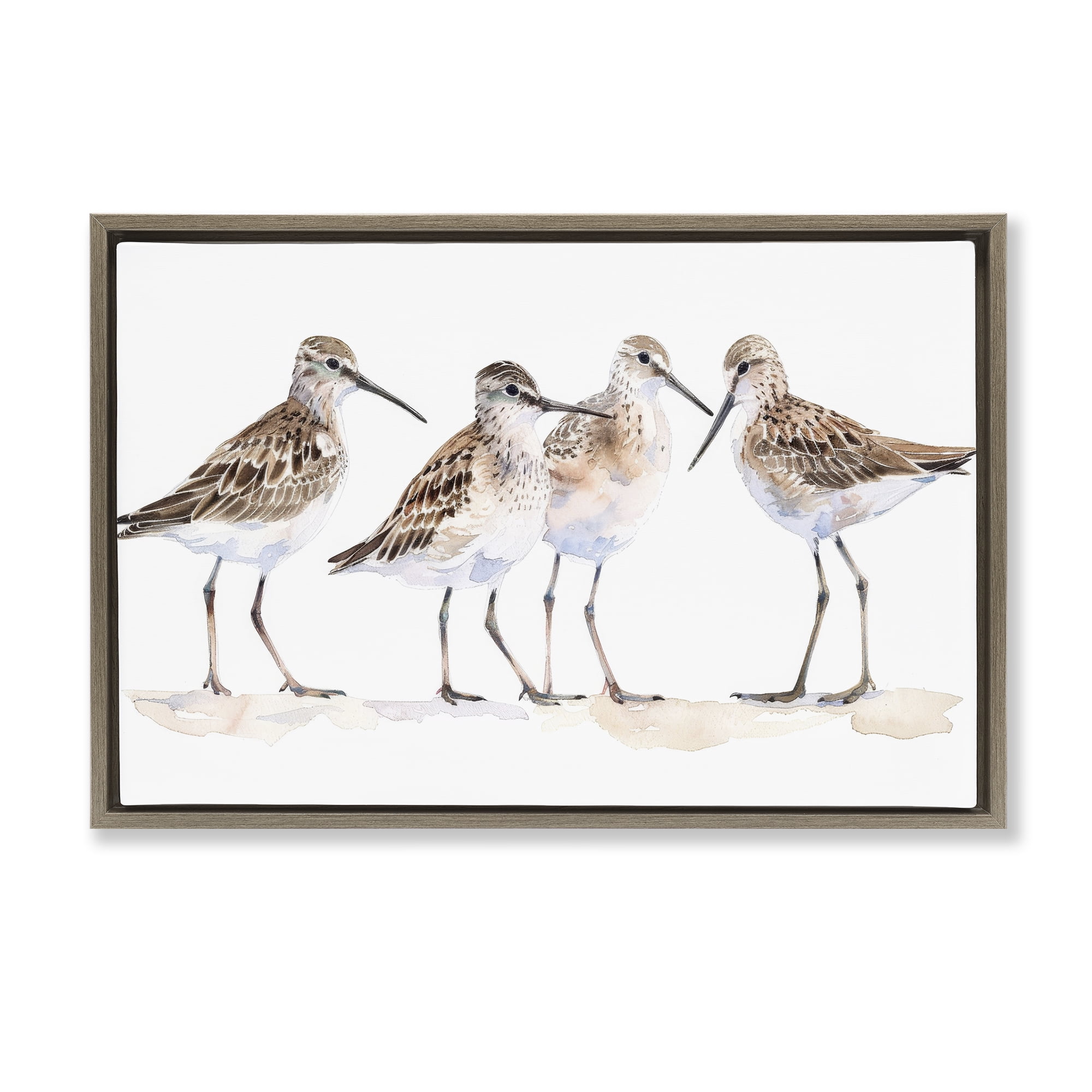 Stupell Industries Sand Pipers Gathered Animals Painting Brown Floater Framed Canvas Art Print Wall Art, 25 x 17