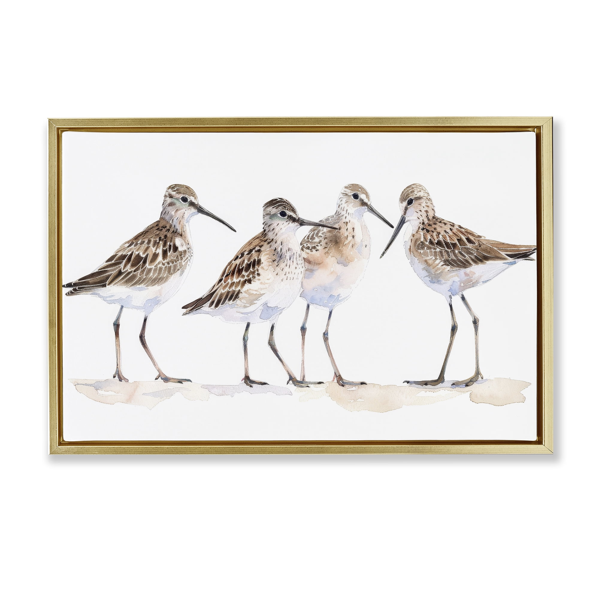Stupell Industries Sand Pipers Gathered Animals Painting Gold Floater Framed Canvas Art Print Wall Art, 25 x 17