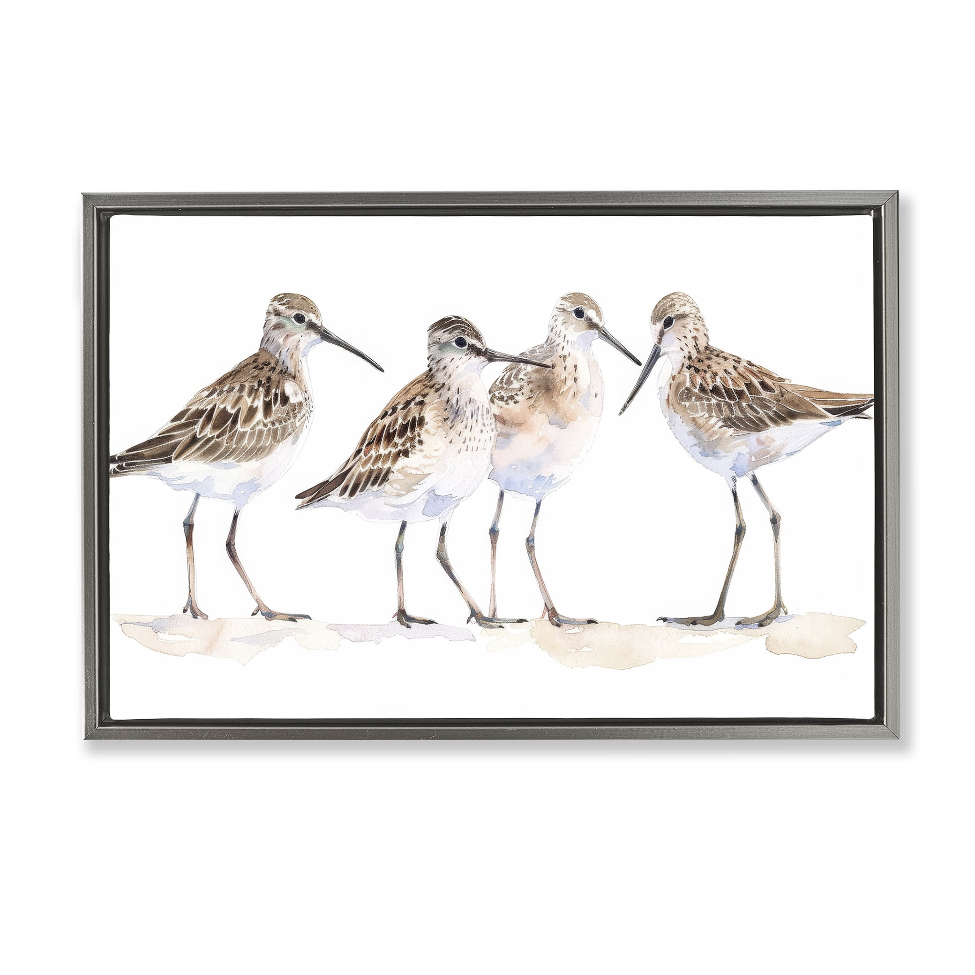 Stupell Industries Sand Pipers Gathered Animals Painting Gray Floater Framed Canvas Art Print Wall Art, 25 x 17