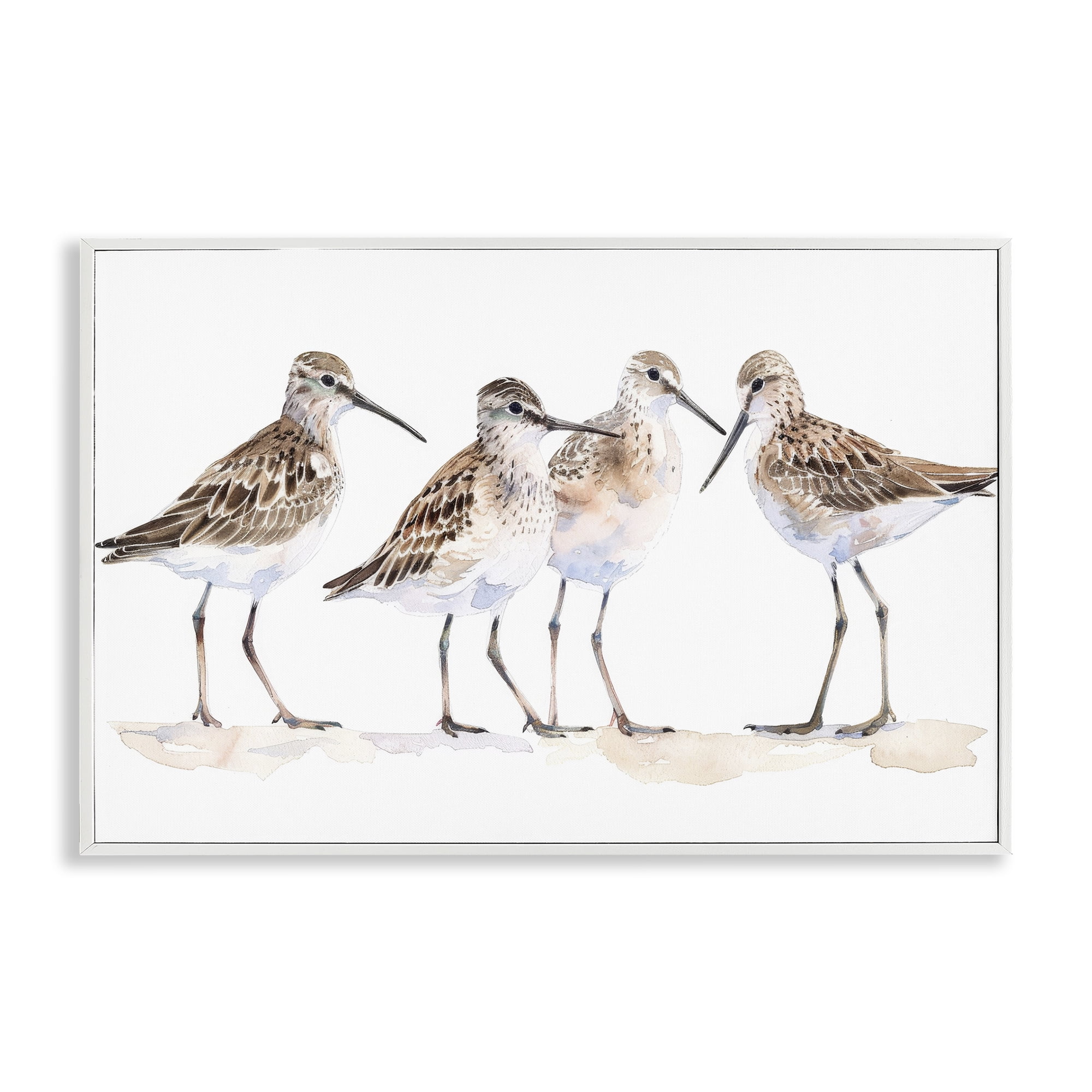 Stupell Industries Sand Pipers Gathered Animals Painting White Framed Art Print Wall Art, 18 x 12