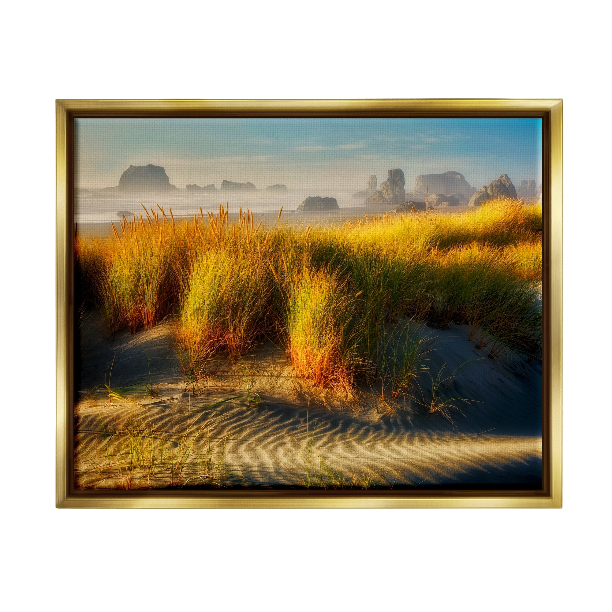 Stupell Industries Sand Ripples Beach Landscape Coastal Photography Gold Floater Framed Art Print Wall Art