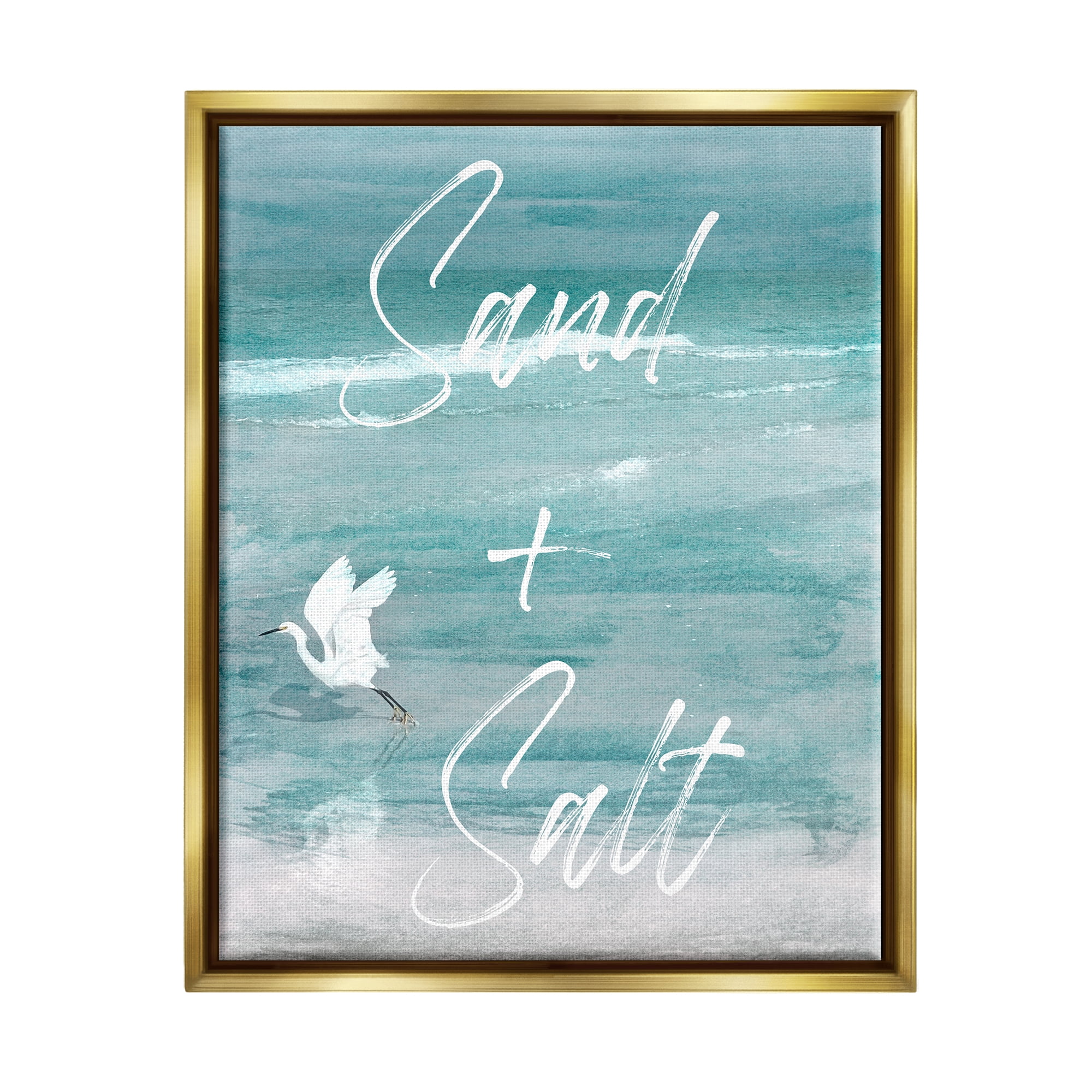 Stupell Industries Sand & Salt Beach Phrase Animals & Insects Painting Gold Floater Framed Canvas Art Print Wall Art, 17 x 21