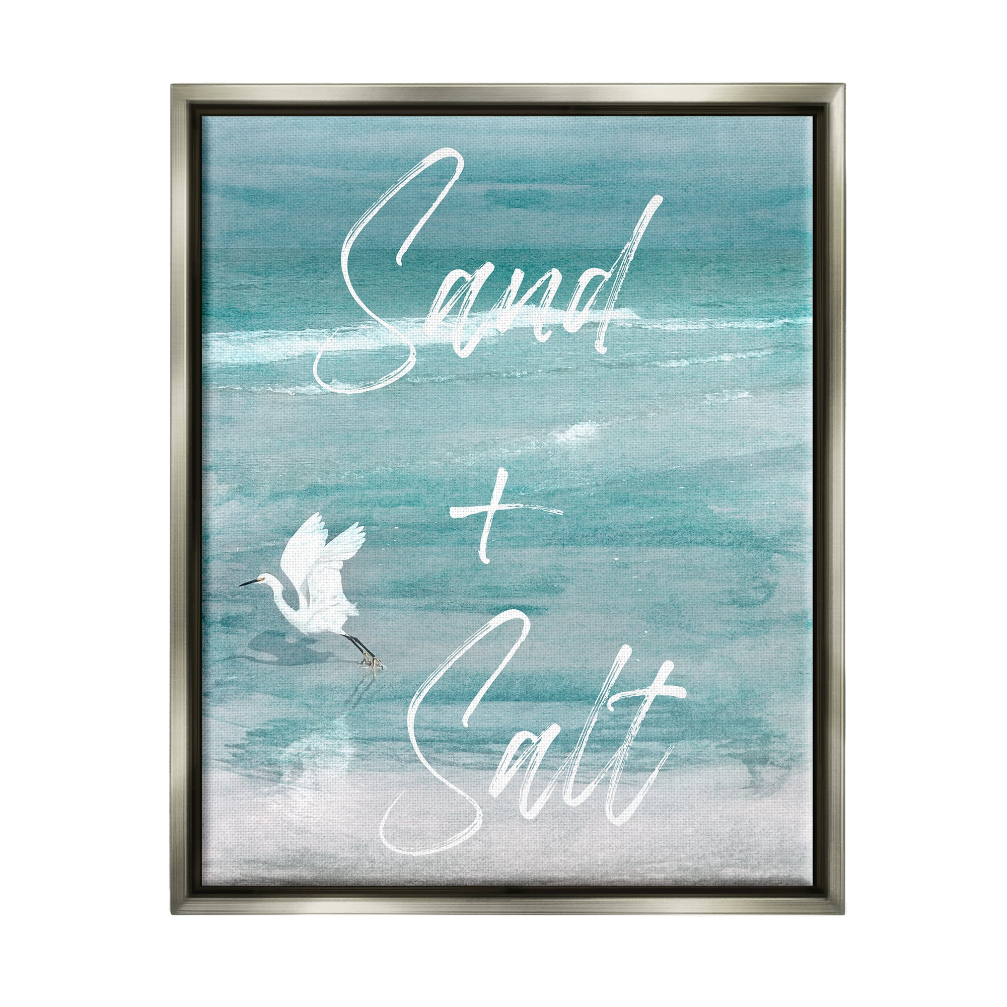 Stupell Industries Sand & Salt Beach Phrase Animals & Insects Painting Gray Floater Framed Canvas Art Print Wall Art, 25 x 31