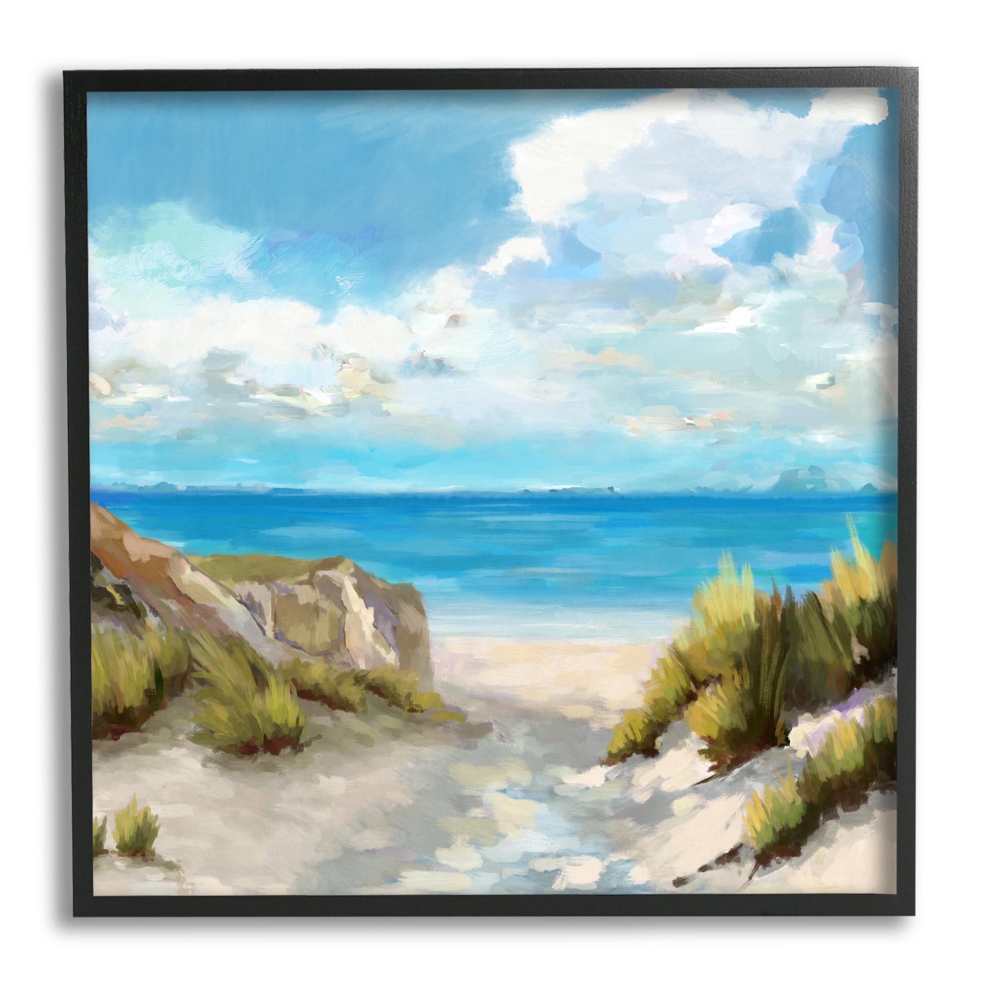 Stupell Industries Sand & Sea Landscape Nature Painting Black Framed Art Print Wall Art, 24 x 24
