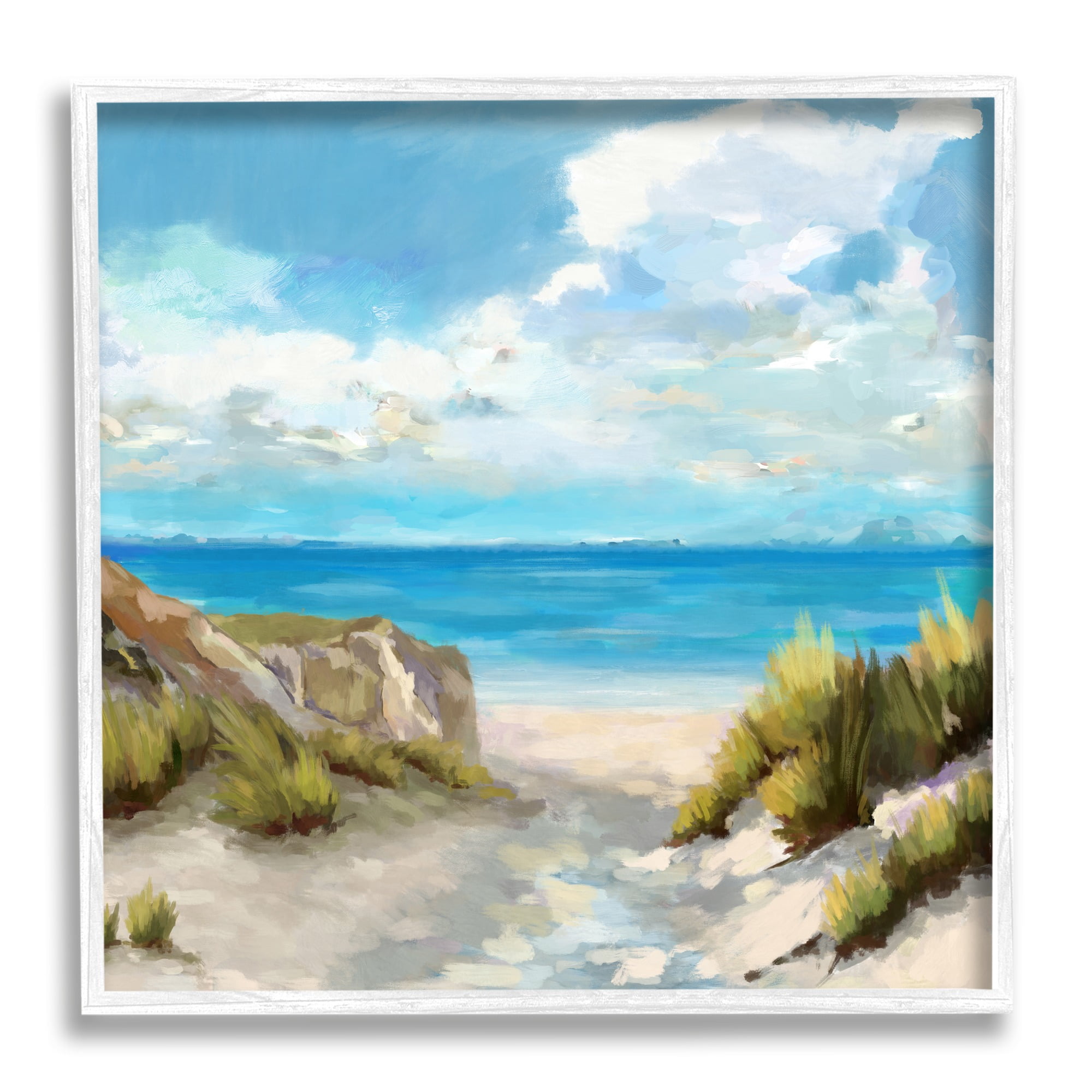 Stupell Industries Sand & Sea Landscape Nature Painting White Framed Art Print Wall Art, 24 x 24