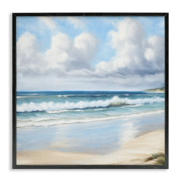 Stupell Industries Sand Walk Ocean Waves Landscape Painting Black Framed Art Print Wall Art, 12 x 12