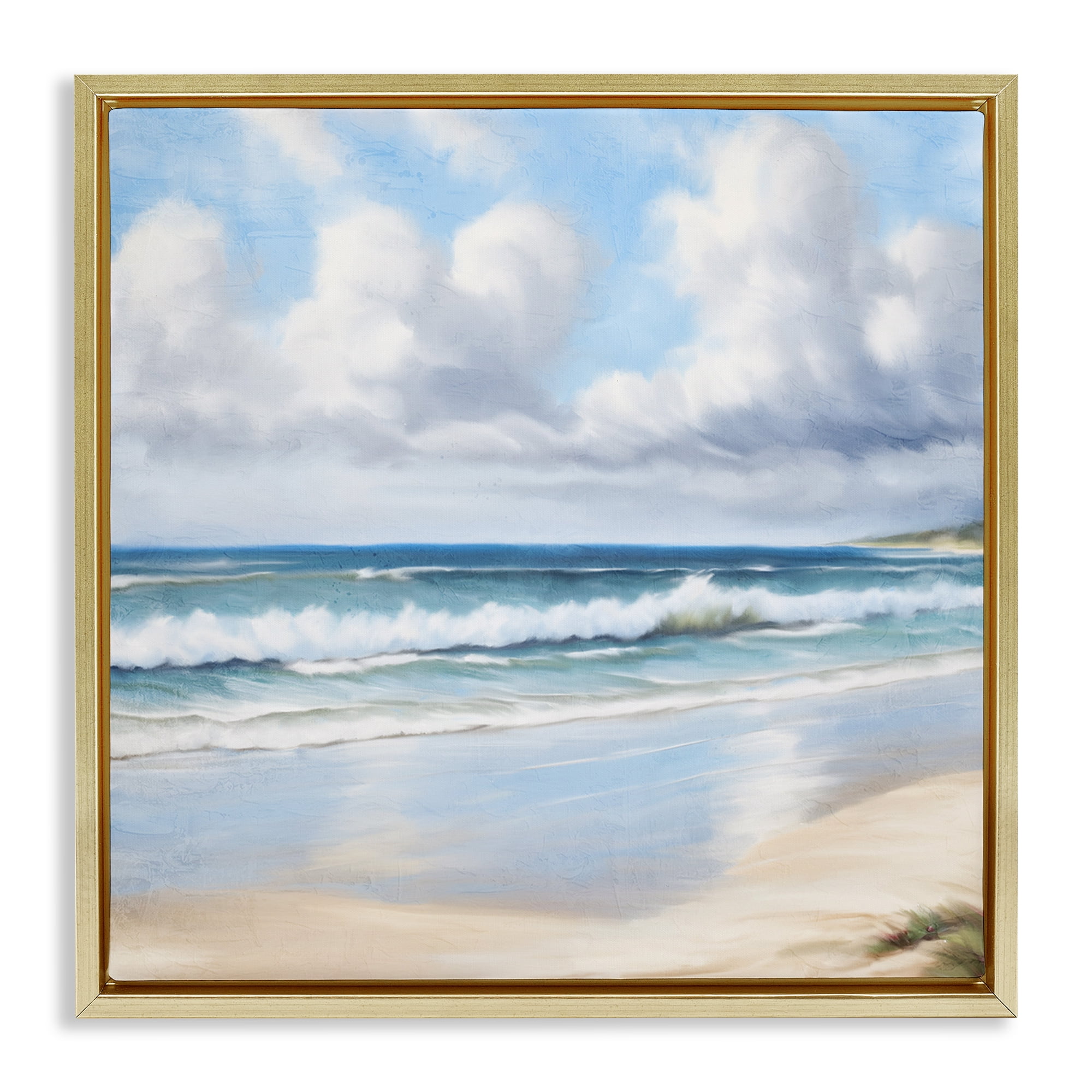 Stupell Industries Sand Walk Ocean Waves Landscape Painting Gold Floater Framed Canvas Art Print Wall Art, 25 x 25