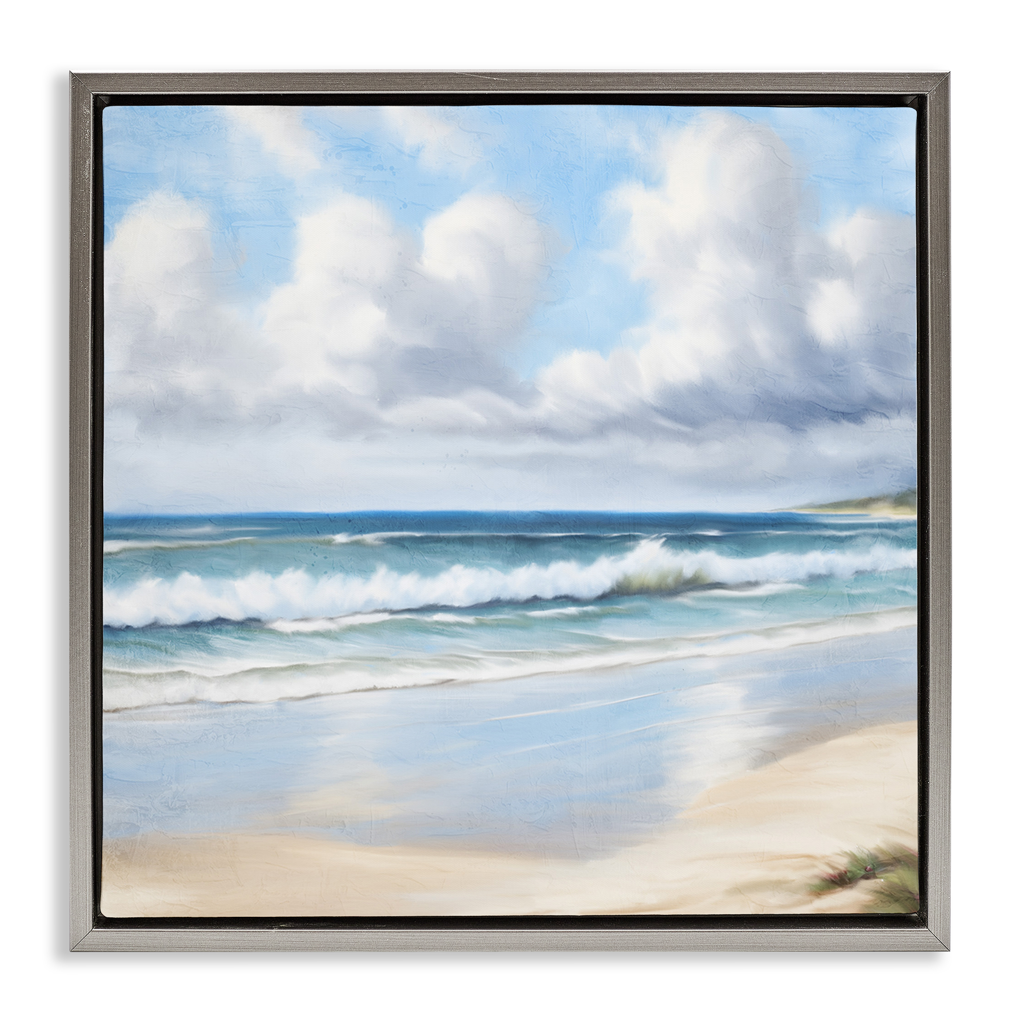 Stupell Industries Sand Walk Ocean Waves Landscape Painting Gray Floater Framed Canvas Art Print Wall Art, 18 x 18
