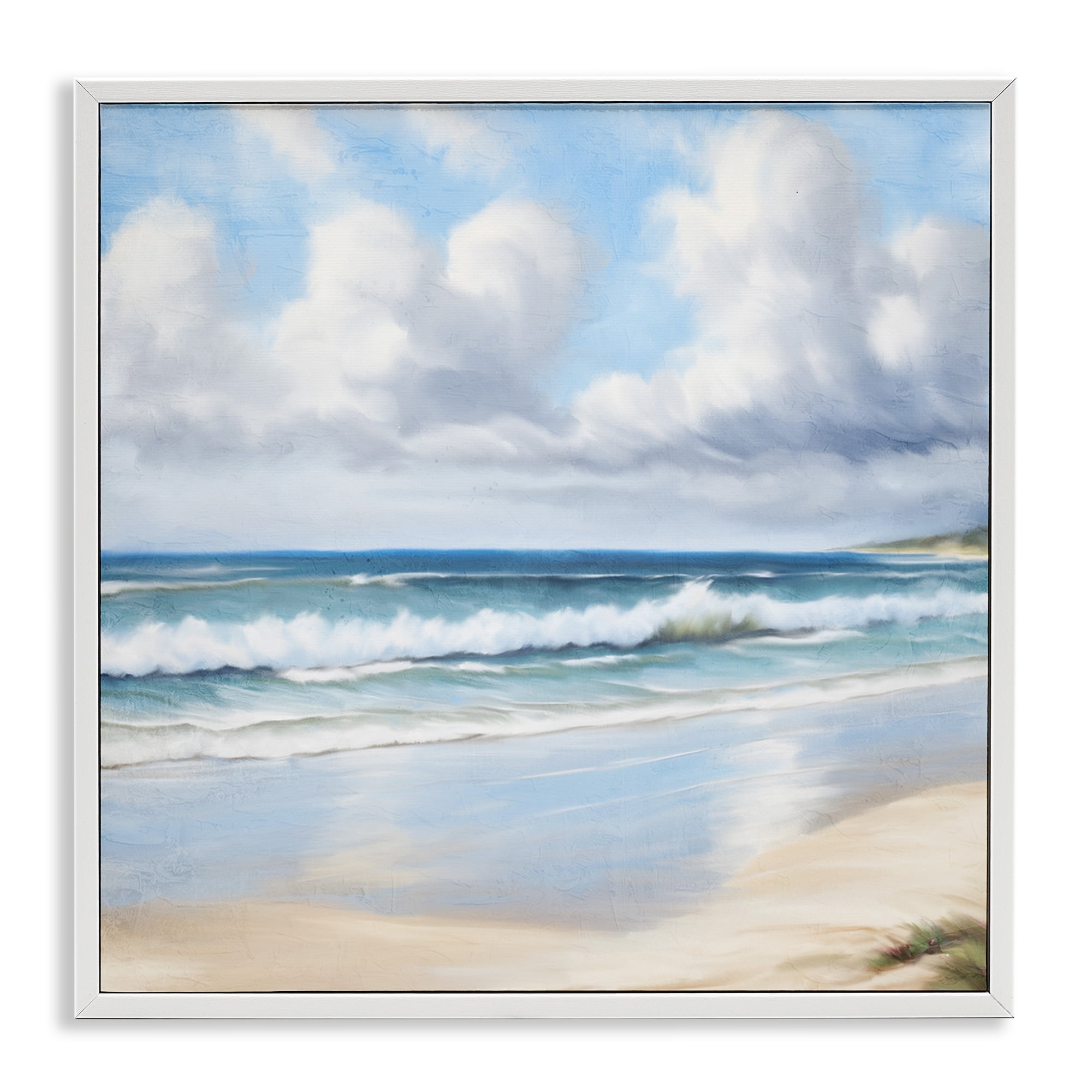 Stupell Industries Sand Walk Ocean Waves Landscape Painting White ...