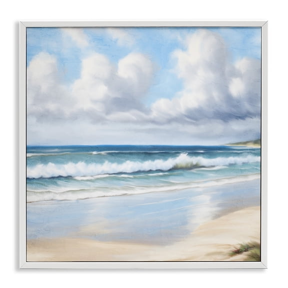 Stupell Industries Sand Walk Ocean Waves Landscape Painting White Framed Art Print Wall Art, 12 x 12