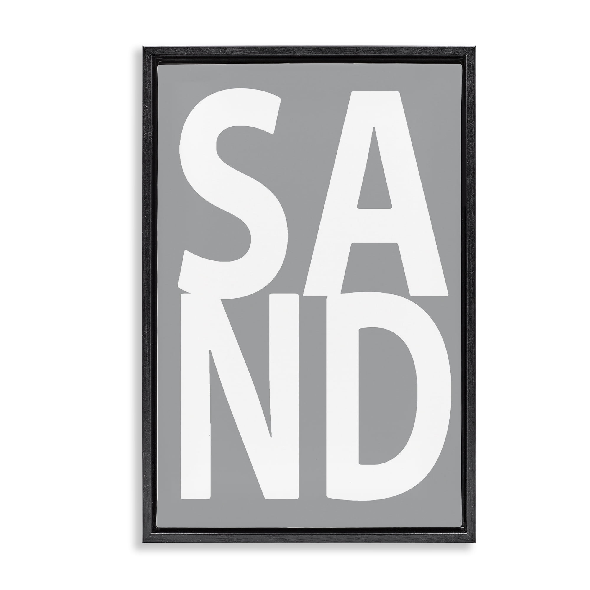 Stupell Industries Sand Word on Grey Typography Painting Black Floater Framed Art Print Wall Art, 21 x 31