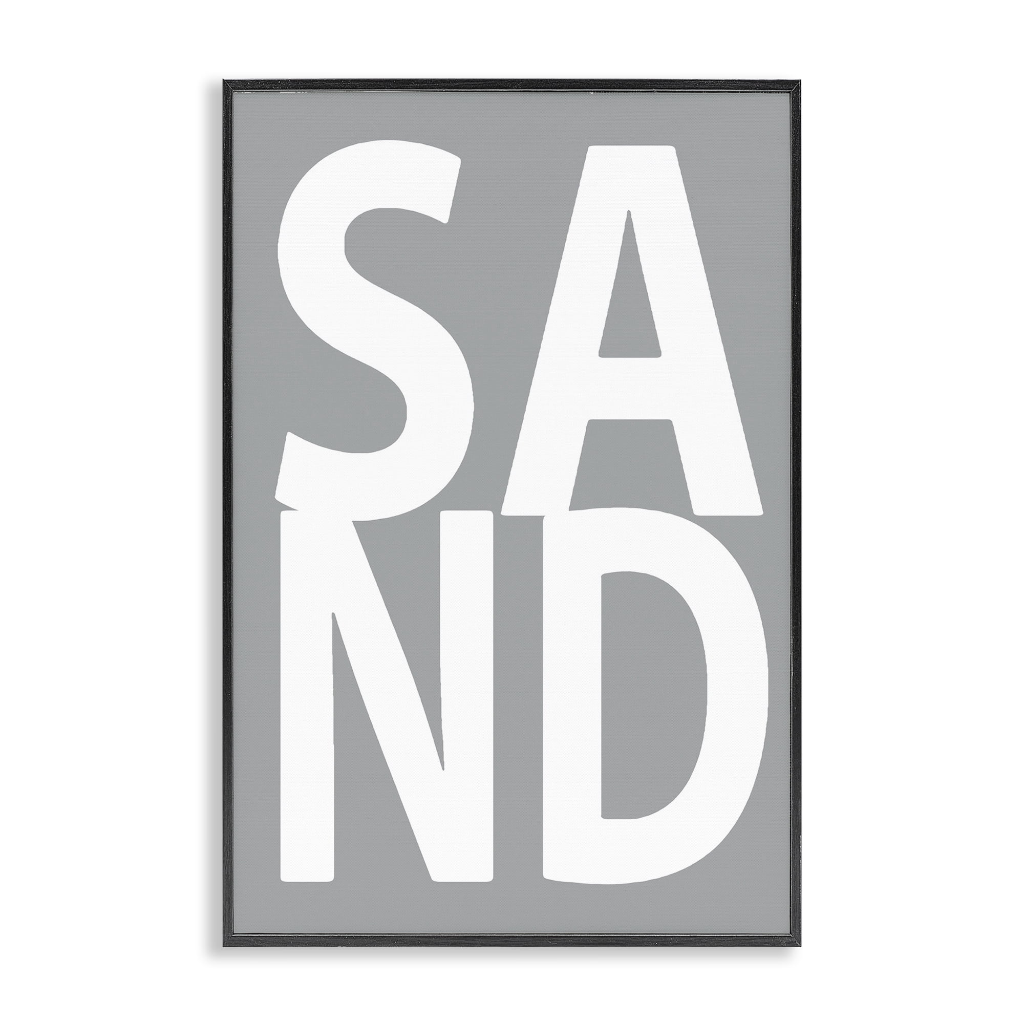 Stupell Industries Sand Word on Grey Typography Painting Black Framed Art Print Wall Art, 12 x 18