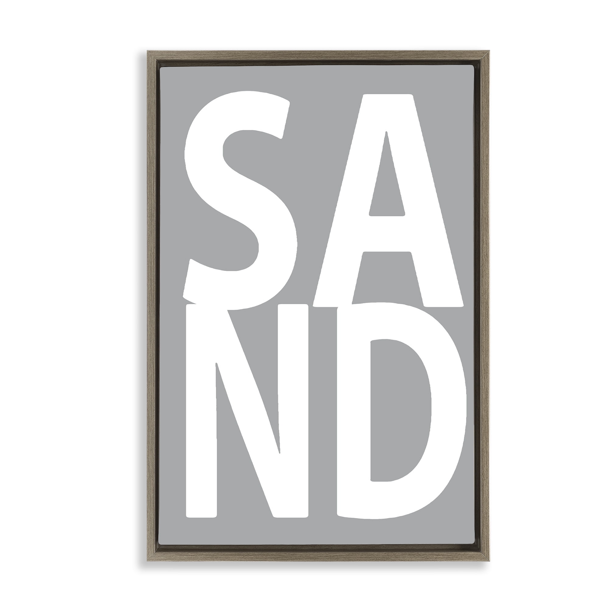 Stupell Industries Sand Word on Grey Typography Painting Brown Floater Framed Art Print Wall Art, 17 x 25