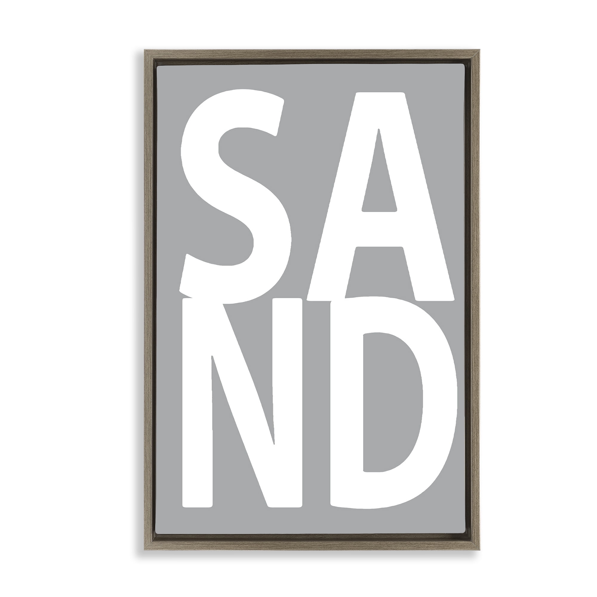 Stupell Industries Sand Word on Grey Typography Painting Brown Floater Framed Art Print Wall Art, 21 x 31