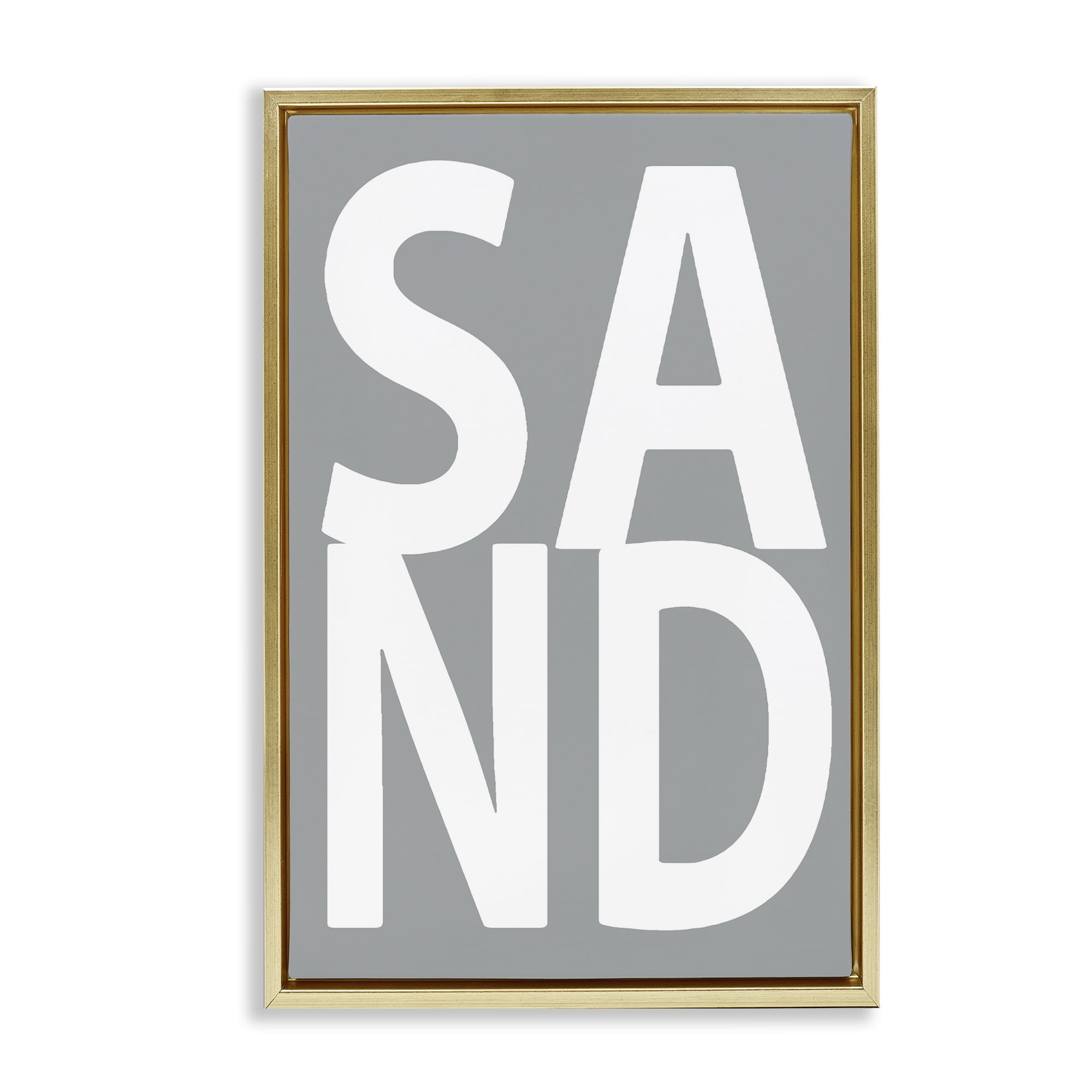 Stupell Industries Sand Word on Grey Typography Painting Gold Floater Framed Art Print Wall Art, 17 x 25