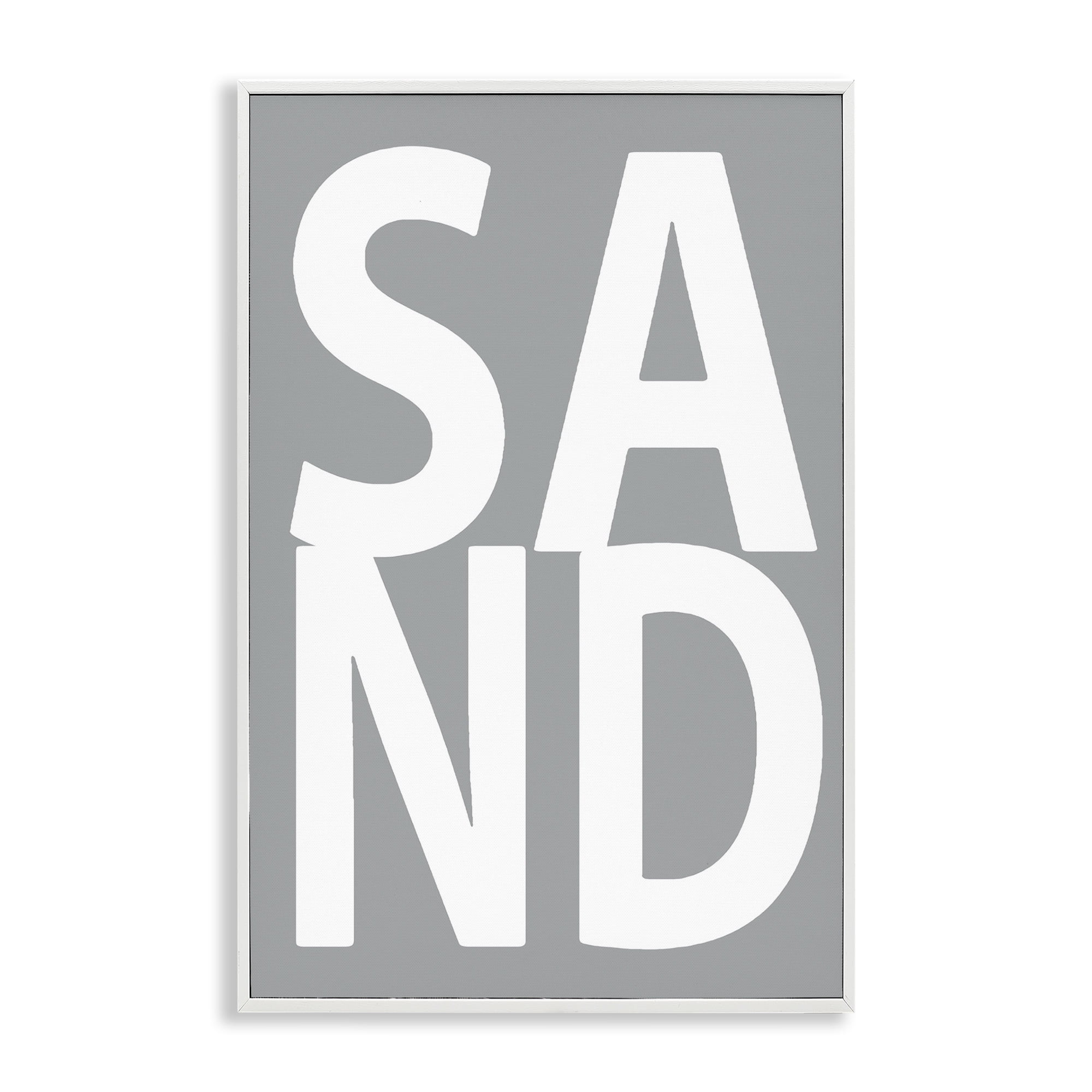 Stupell Industries Sand Word on Grey Typography Painting White Framed Art Print Wall Art, 20 x 30