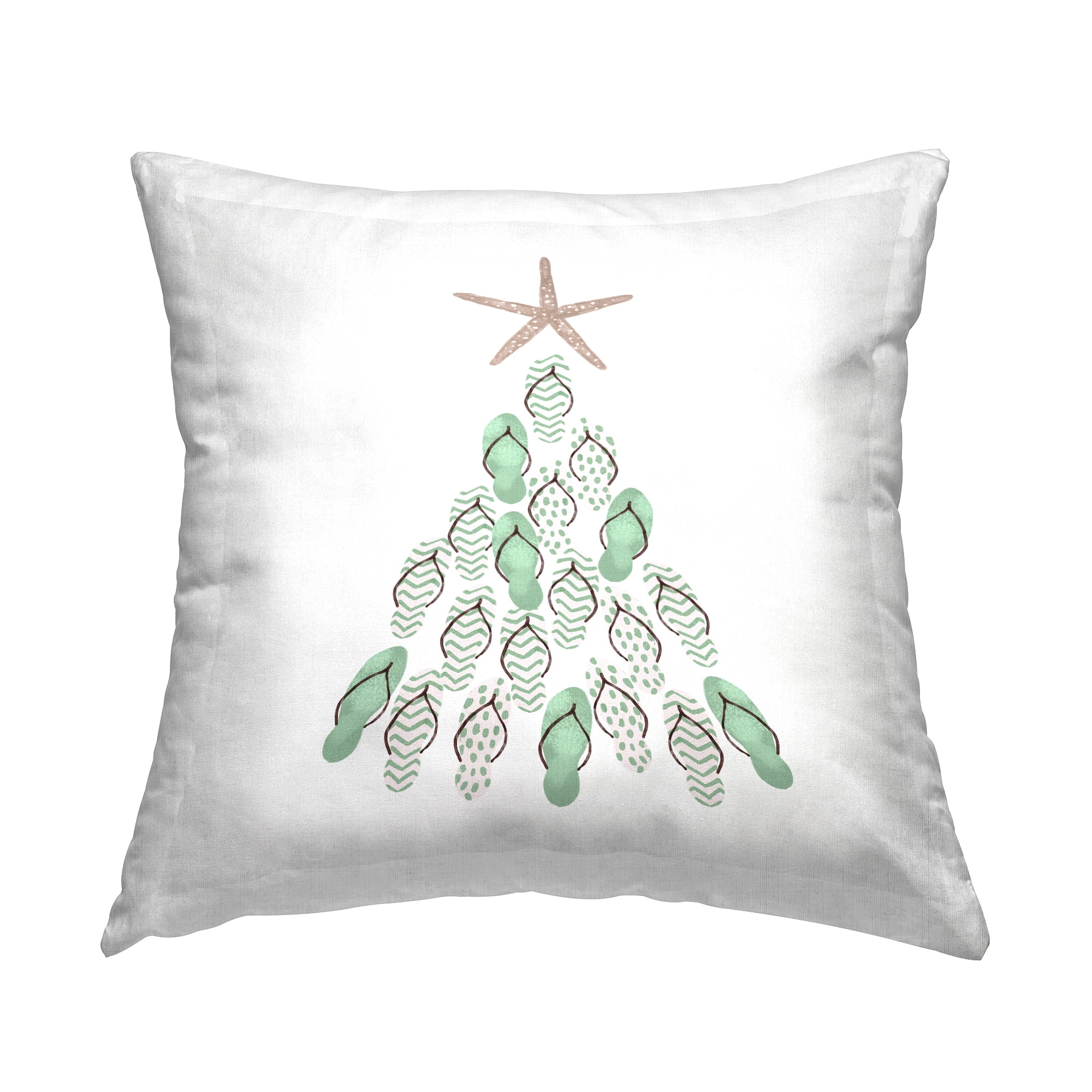 White and Green Polyester Square Holiday Throw Pillow