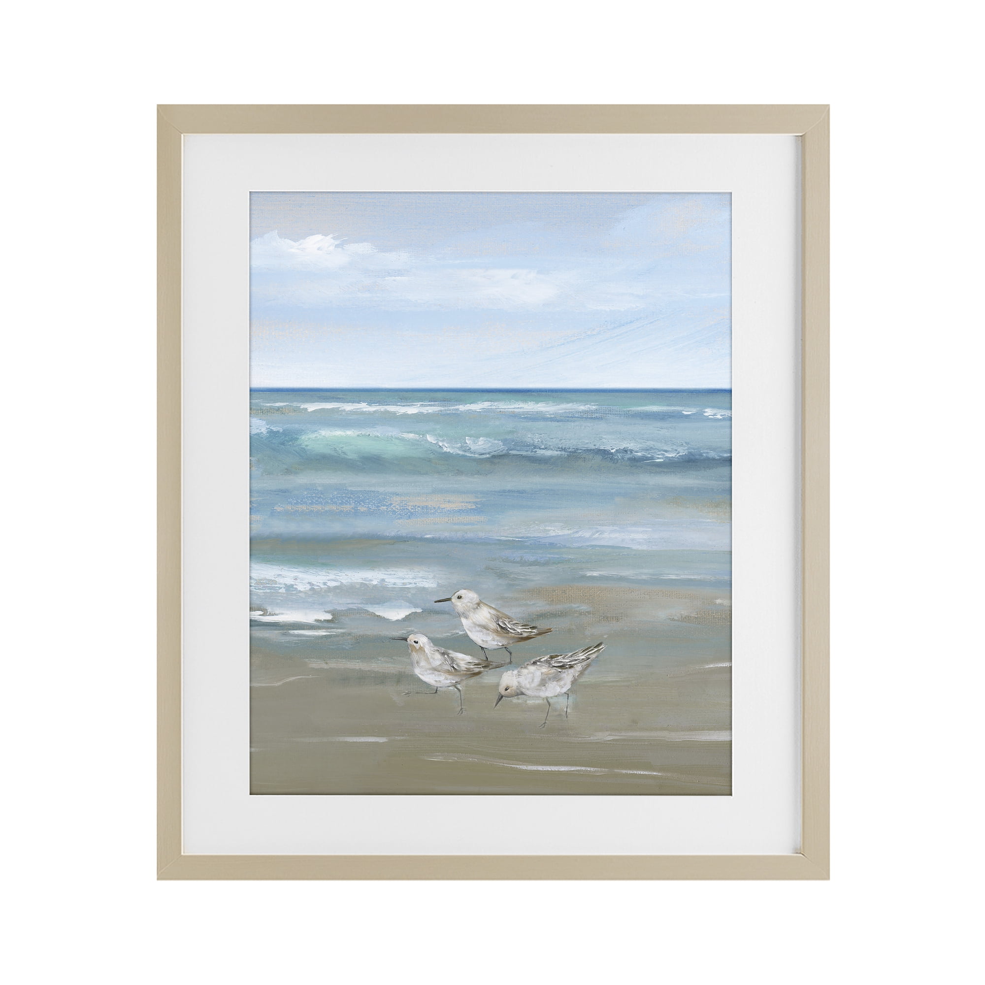 Stupell Industries Sanderlings on Gentle Waves Birch Framed Print Under Glass, design by Nan