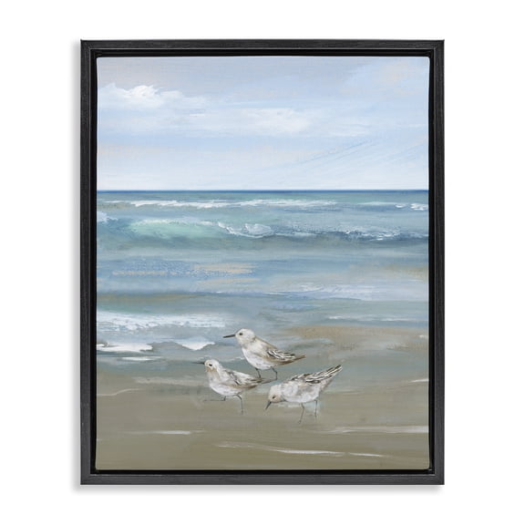 Stupell Industries Sanderlings on Gentle Waves Black Framed Floater Canvas Wall Art, design by Nan