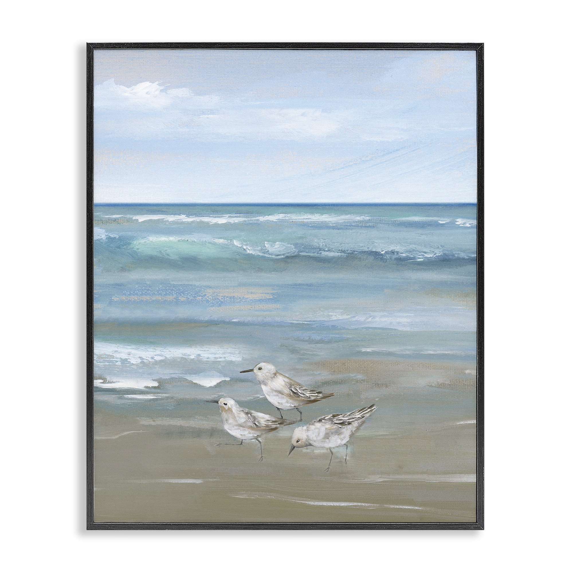 Stupell Industries Sanderlings on Gentle Waves Black Framed Giclee Art, design by Nan