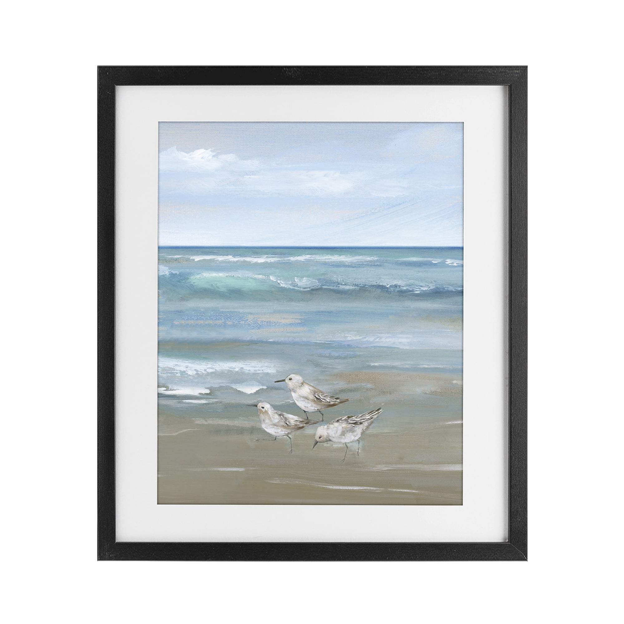 Stupell Industries Sanderlings on Gentle Waves Black Framed Print Under Glass, design by Nan