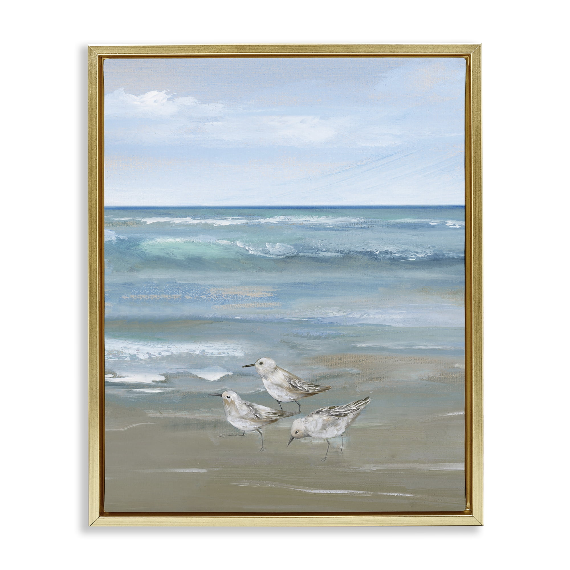 Stupell Industries Sanderlings on Gentle Waves Gold Framed Floater Canvas Wall Art, design by Nan