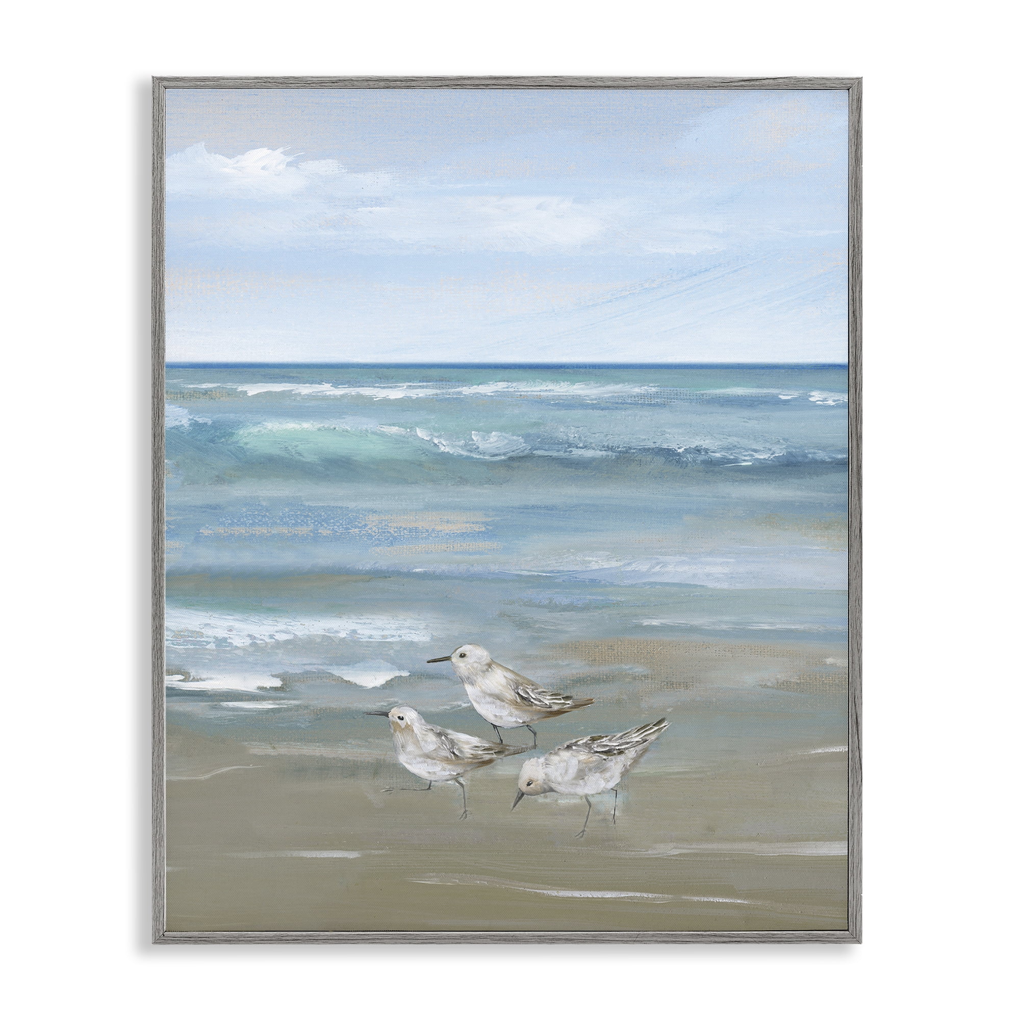 Stupell Industries Sanderlings on Gentle Waves Gray Framed Giclee Art, design by Nan