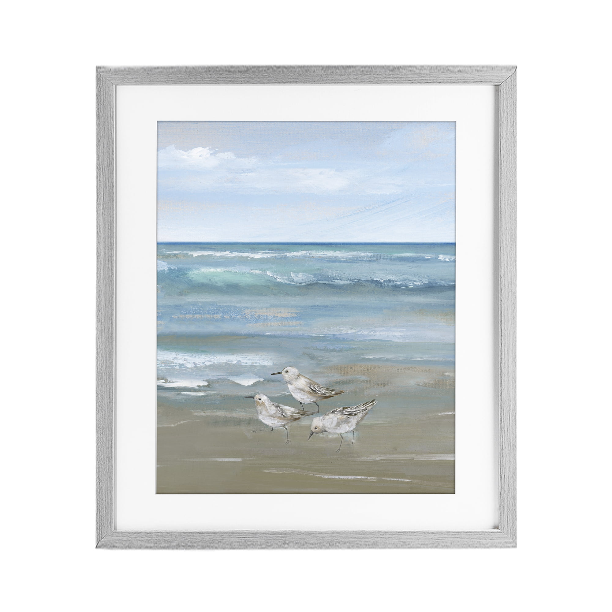 Stupell Industries Sanderlings on Gentle Waves Gray Framed Print Under Glass, design by Nan