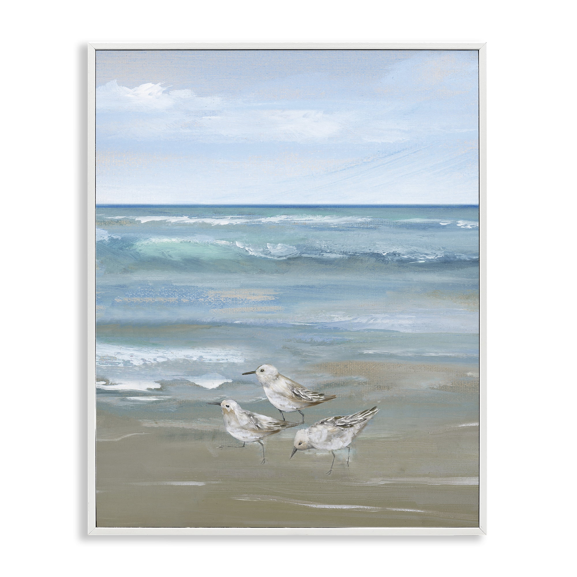 Stupell Industries Sanderlings on Gentle Waves White Framed Giclee Art, design by Nan