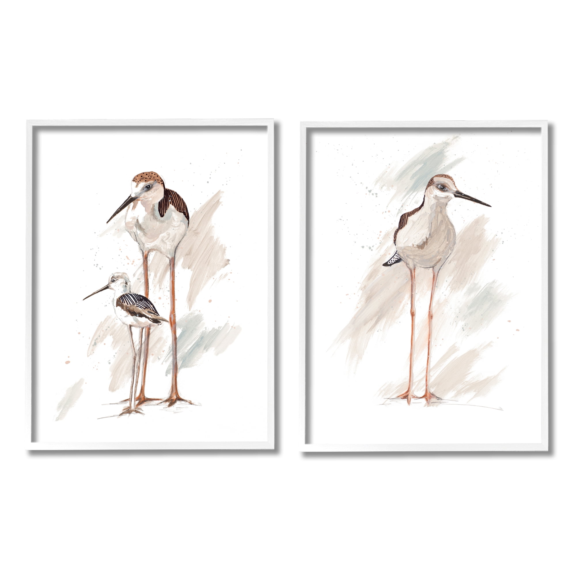 Sandpiper Bird Family Coastal Canvas Art with White Frame