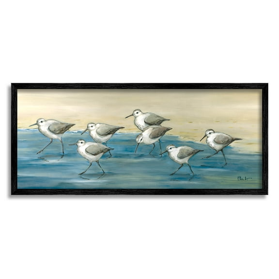 Stupell Industries Sandpiper Bird Flock Beach Shoreline Painting Black Framed Art Print Wall Art, Design by Paul Brent