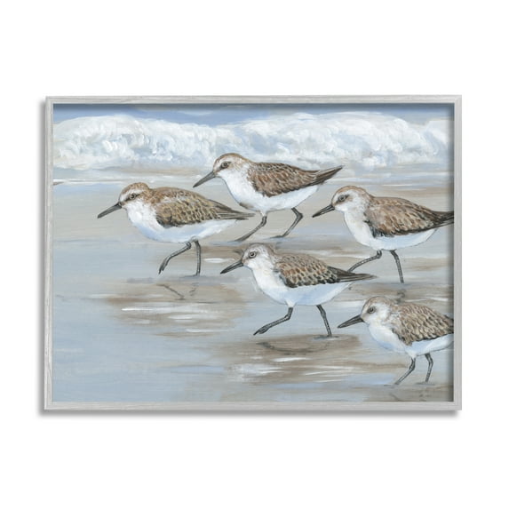 Stupell Industries Sandpiper Bird Flock Marching Beach Coast Waves , 30 x 24,Design by Tim OToole